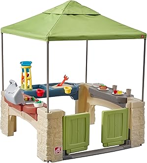 Step2 All Around Playtime Patio with Canopy Playset – Shaded Outdoor Playhouse for Kids with Realistic, Interactive Features, Room for Multiple Toddlers to Play – Dimensions: 60" H x 47.5" W x 47.5" D