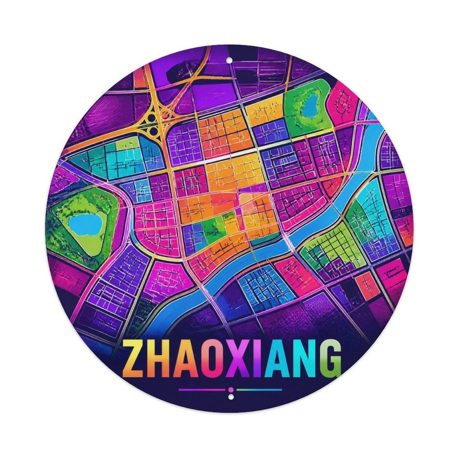 Okngb Style Zhaoxiang District Shanghai Tourist Route Map Detail Metal Tin Sign Plaque Wall Decor For Cafe, Man Cave, Club Bar, Office, Home Garden Round Metal Poster 8X8inch