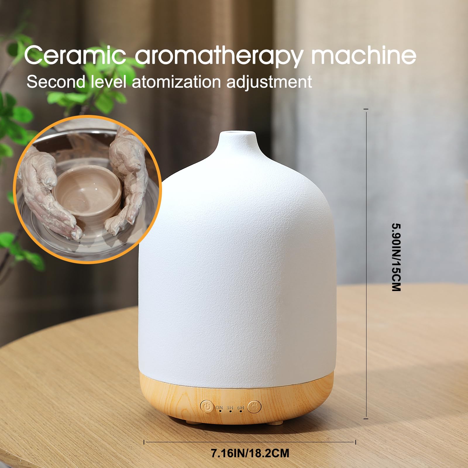 Diffusori di oli essenziali in ceramica per la casa, decorazione camera da letto aromaterapia diffusore d'aria diffusore ad ultrasuoni aroma deumidificatori 250ml con timed-white
