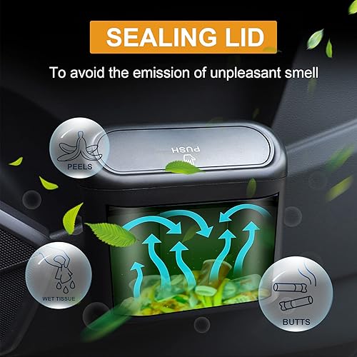 Miniatura 3 de Stemni Cubo de basura para automóvil con tapa y bolsas de basura, pequeño bote de basura para automóvil, a prueba de fugas, mini accesorios de