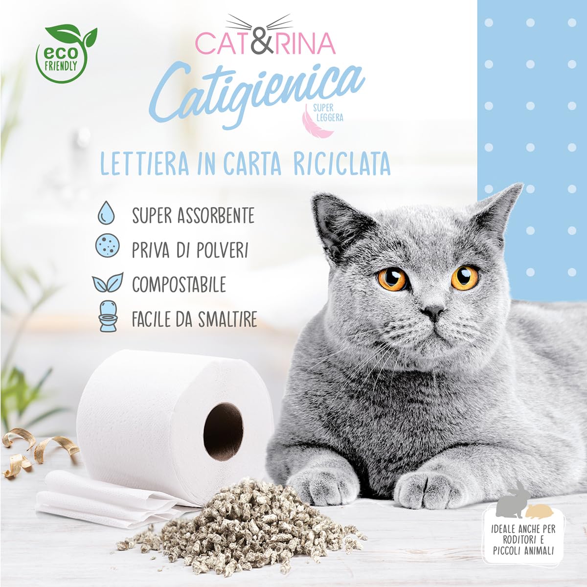 Cat&Rina Katigienica, 12 l papierowa kuweta dla kota, bardzo chłonna, papierowa kuweta dla kotów, do usuwania kurzu i super lekkości. 4 sztuki