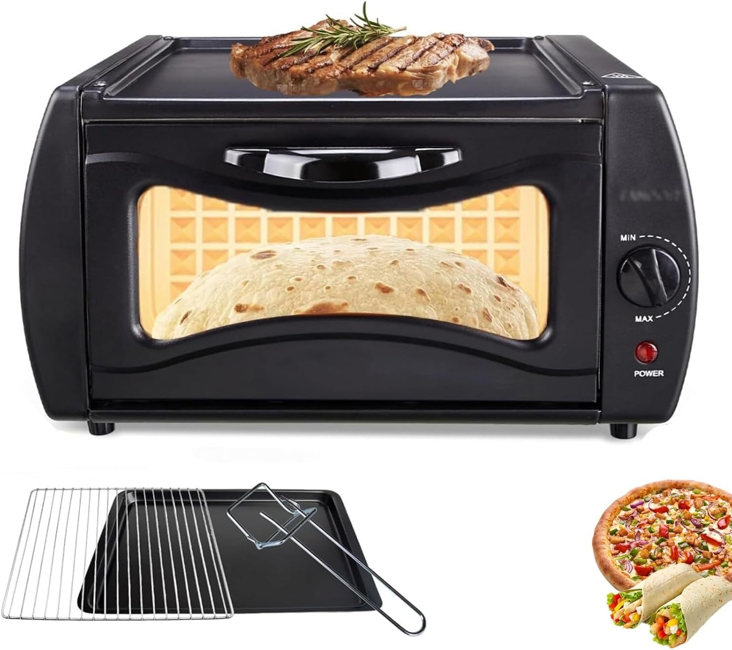 Mini Pizza Oven 15L Electric Tandoor Oven, Roti Naan Chapati Maker with Temperature Control, Bake Tray Rack & Clamp, Compact Kitchen Appliance-image-35