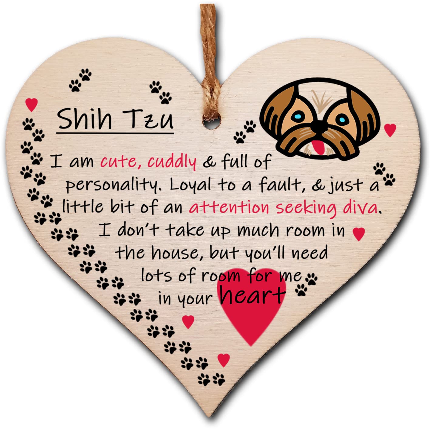 Gift In Can Neutral/Pastel Handmade Wooden Hanging Heart Plaque Gift Perfect For Dog Lovers Pet Keepsake Novelty Decoration