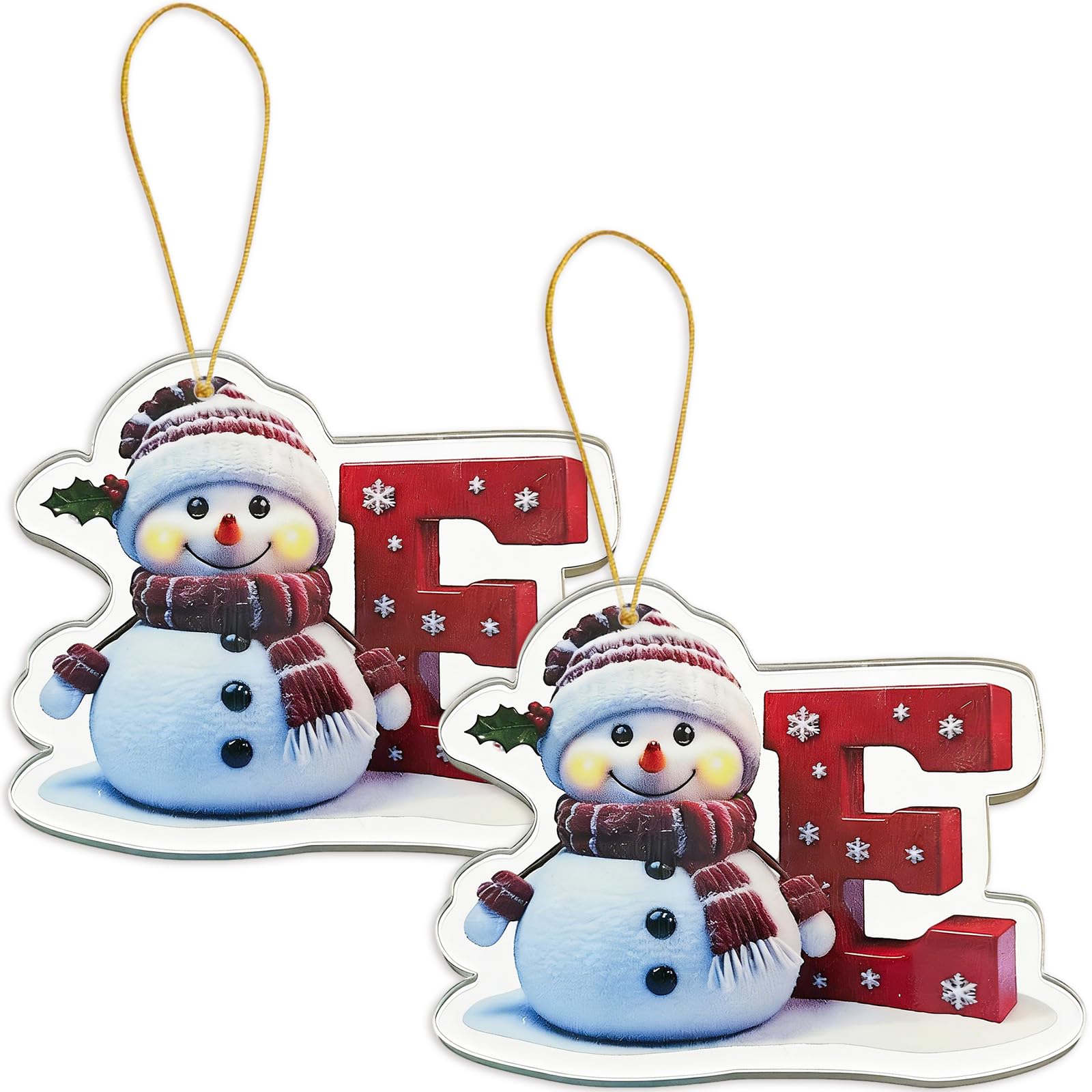FAMINESS 2PCS 2D Acrylic Letter E Snowman Christmas Ornaments - 26 Alphabet Tree Decorations Hanging Ornaments for Party Gifts