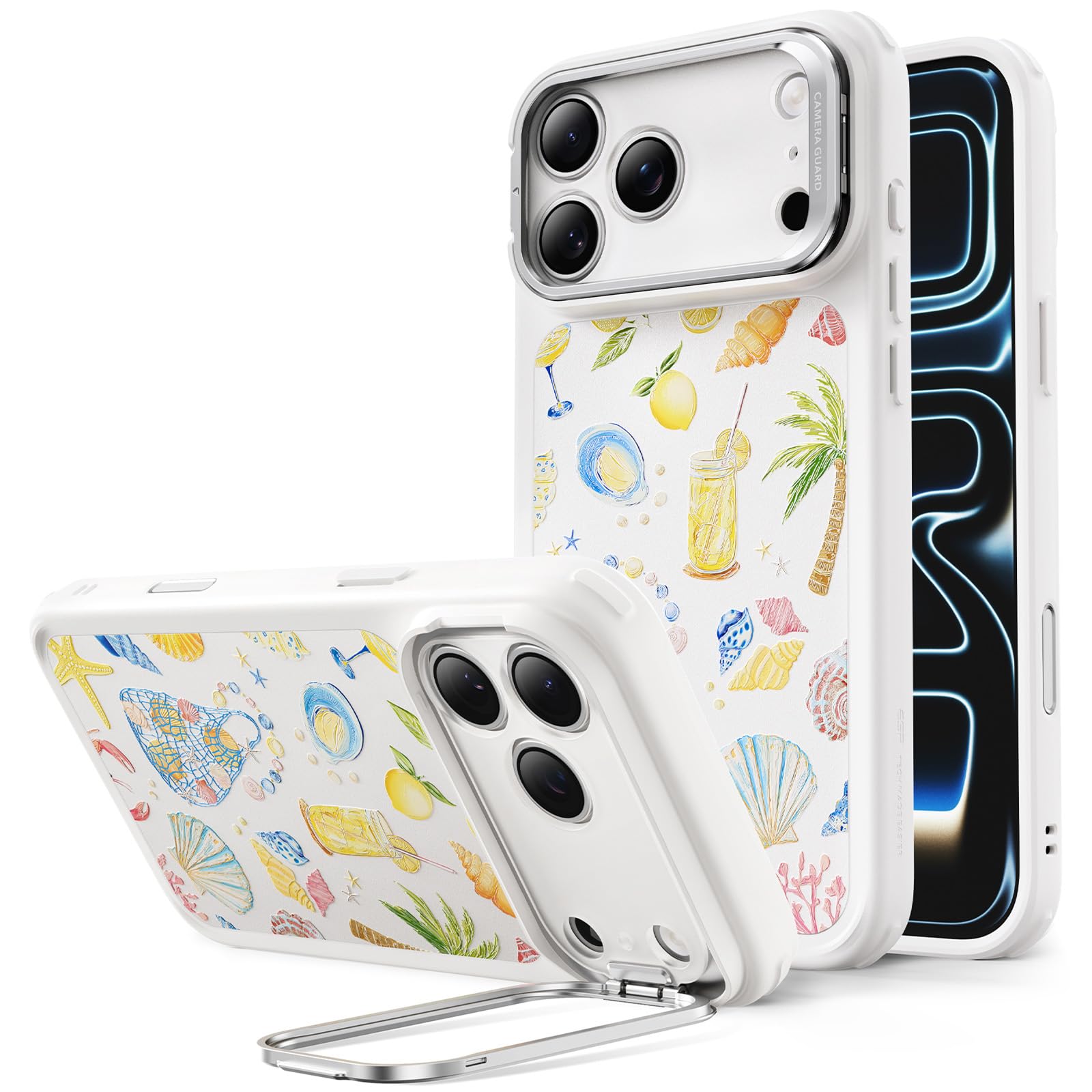 Photo 1 of ESR for iPhone 17 Pro Max Case with Stash Stand, Compatible with MagSafe, Military-Grade Drop Protection Magnetic Phone Case, Scratch-Resistant Back Cover, Coastal Summer, Cream White
