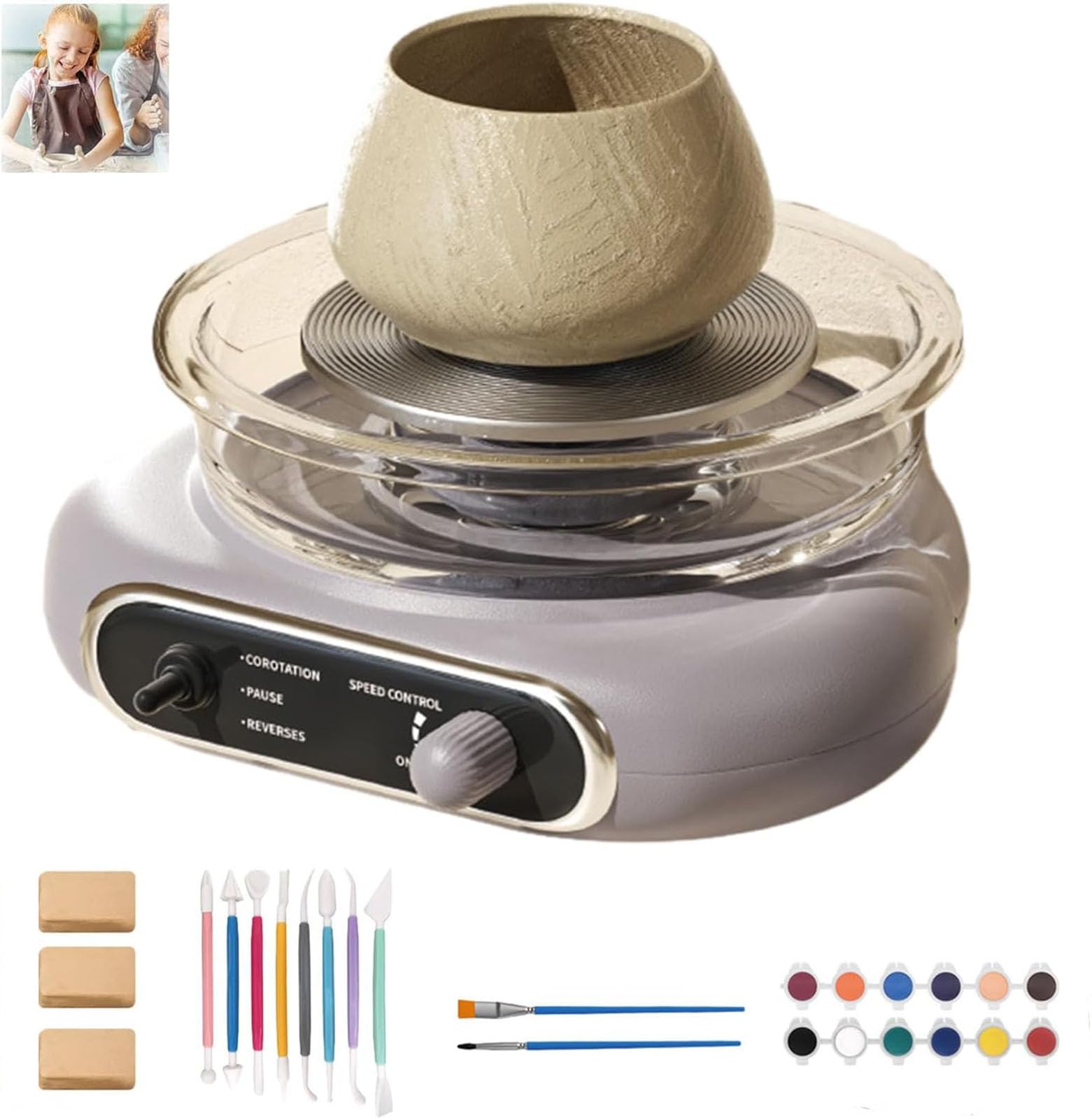 Elektrische Töpferscheibe für Kinder und Erwachsene, Komplettes Töpfer-Set mit Werkzeugen, Selbsthärtende Tonmaschine, DIY Drehscheibe für Anfänger, Schule & Zuhause,Purple