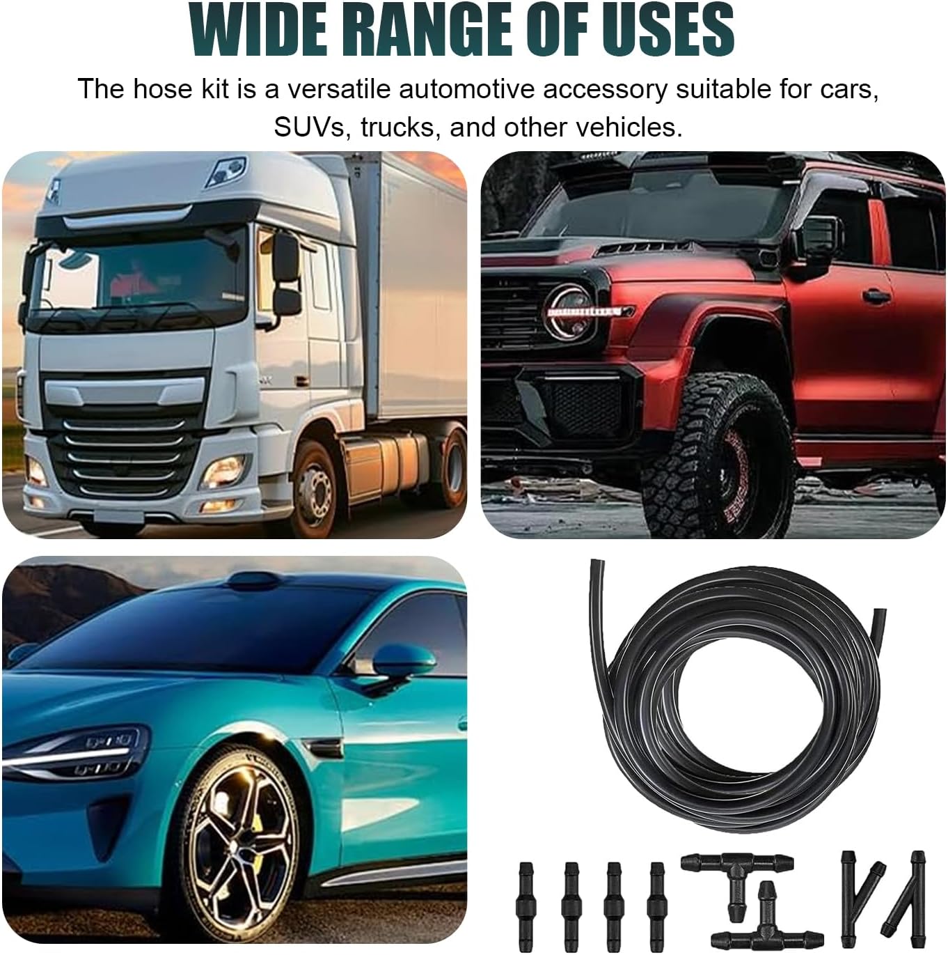 30 PCS Universal Windshield Washer Hose Kit – 13.12Ft/4M, Includes T-Type, Y-Type, & I-Type Fittings – Black Washer Hose for Most Cars & Vehicles – Easy Installation (Black)