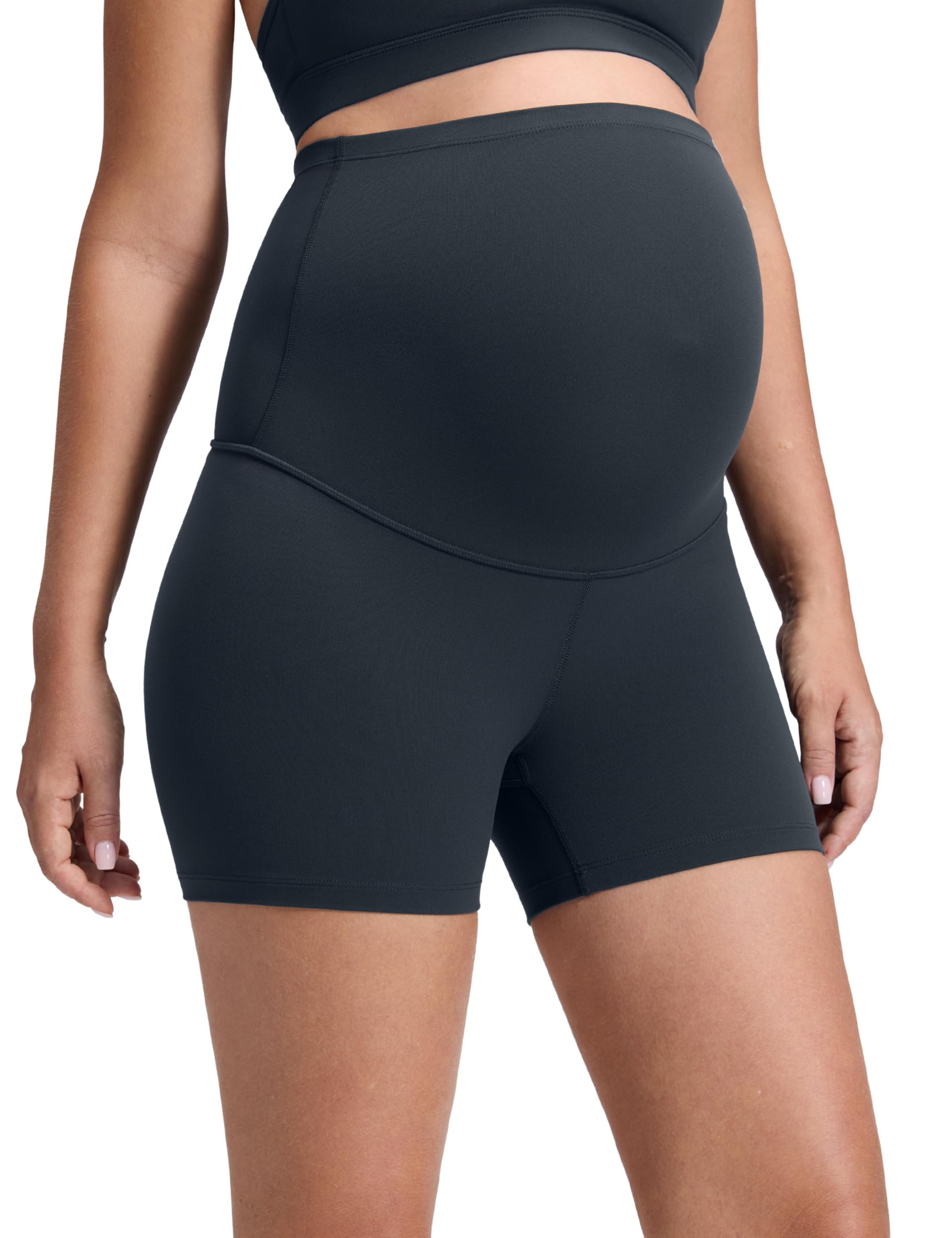 CRZ YOGA Women's Butterluxe Maternity Shorts Over The Belly - 4"/6"/8" Over Bump Yoga Sports Biker Shorts Pregnancy Leggings — view 22