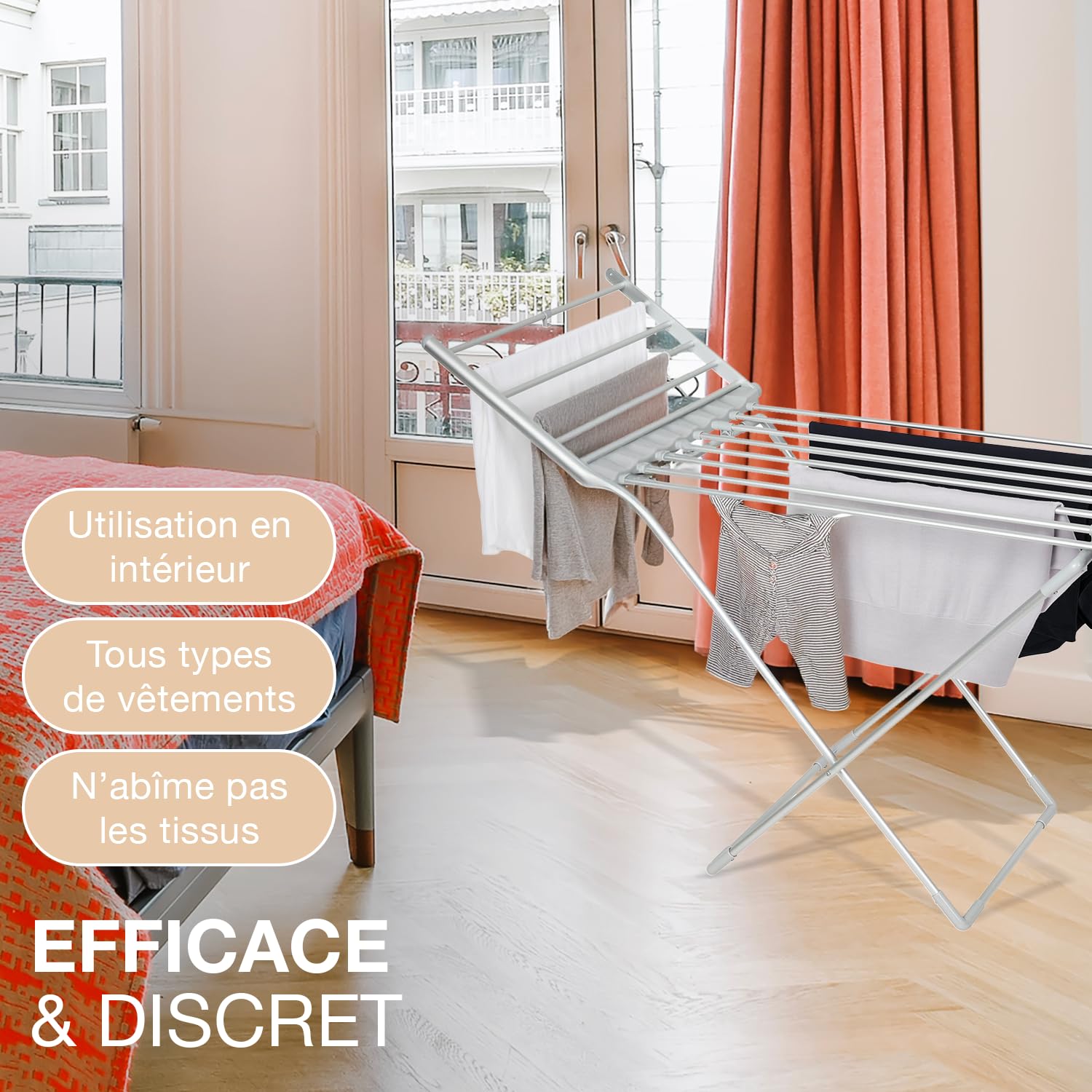 CATAVANA Séchoir Électrique XXL - 1,5m de Longueur - 230W - Température de 45-55°C - Séchage Rapide et Doux pour Jusqu’à 15kg de Linge - Câble de 1,4m - Idéal pour Séchage en Intérieur