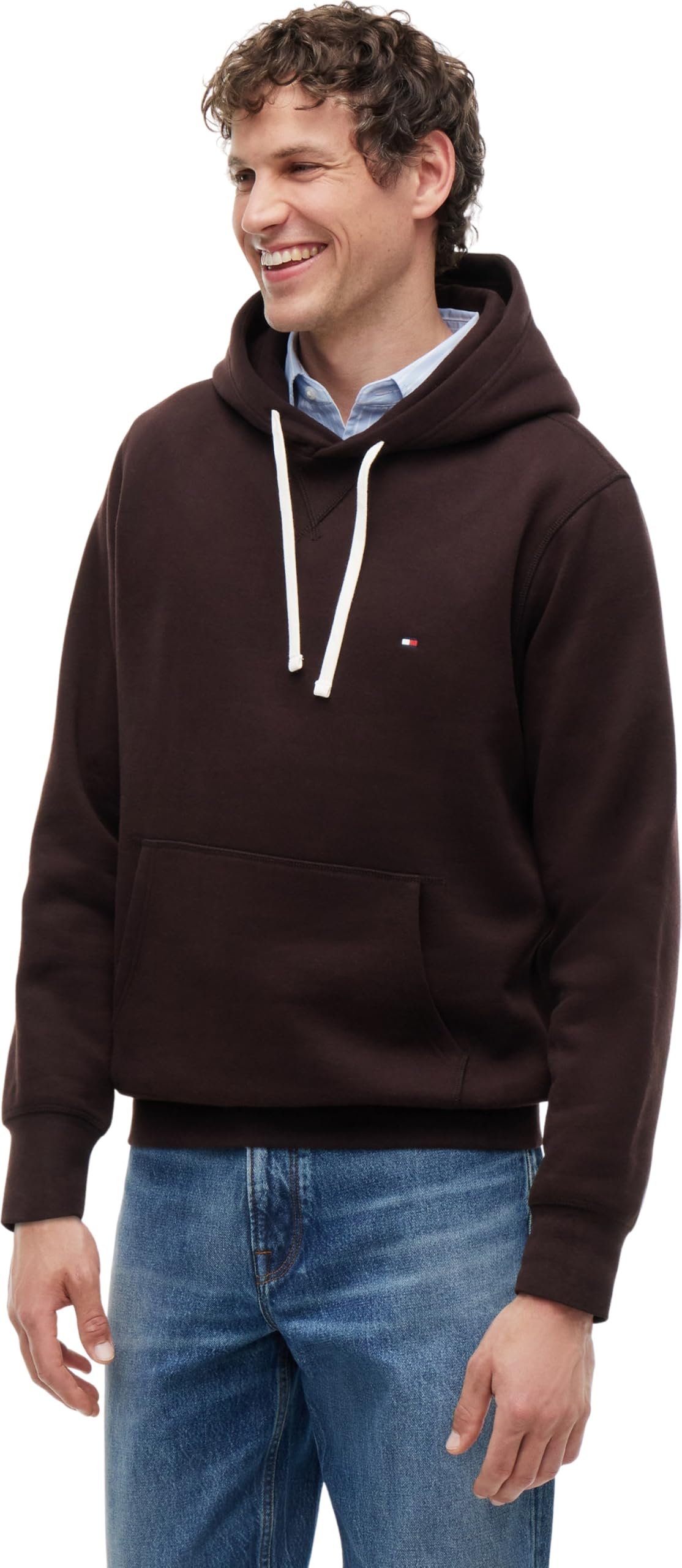 Tommy Hilfiger Men ESS SEASONAL FLEECE HOODY MW0MW39997 Pullover Hoodie, BROWN, XS