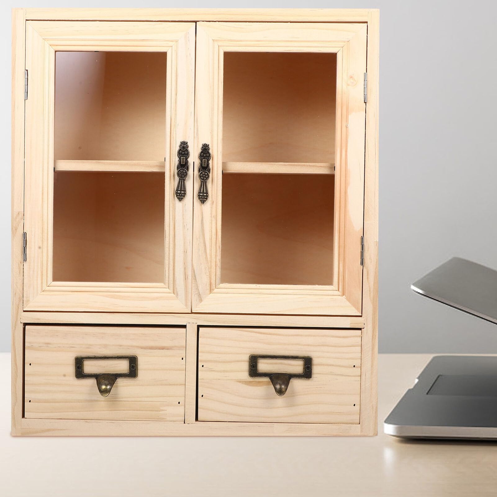 Luxshiny Gabinete de Almacenamiento de Escritorio de Madera Gabinete de Almacenamiento de Encimera de Madera Pequeño de Campo Organizador de Escritorio de Gabinete de Almacenamiento