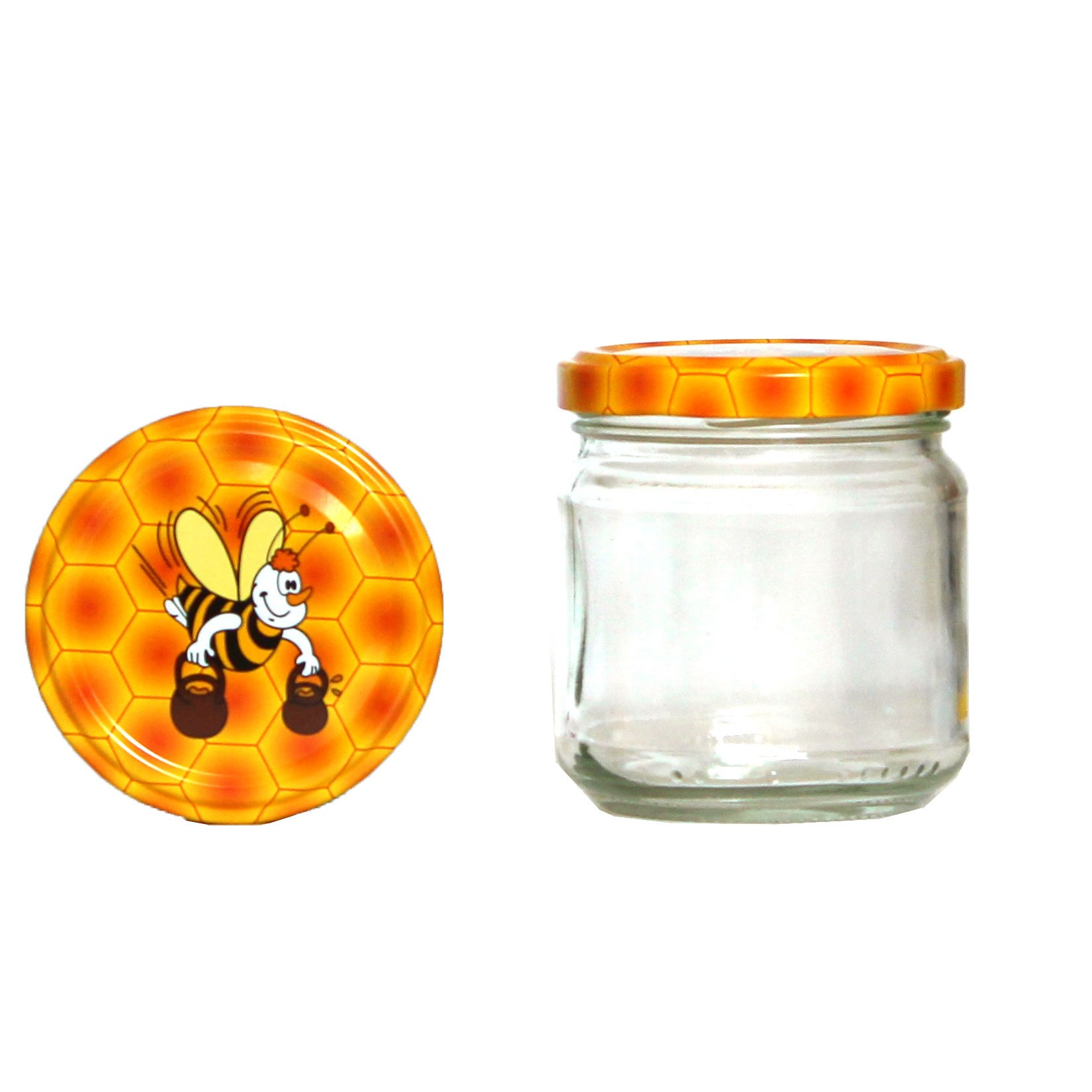 60 x Rundglas 212ml 250g mit 66er Twist-Off Deckel Comic Biene