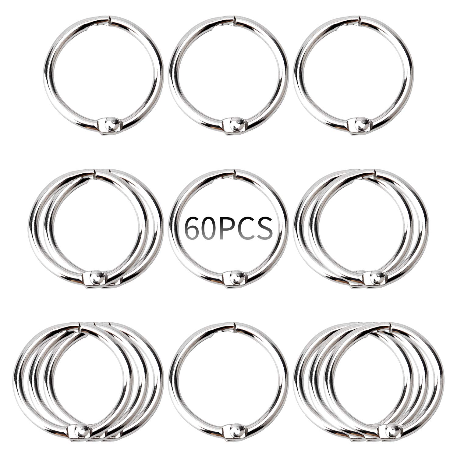 AIEX Loose Leaf Binder Rings, 1 Inch Diameter Book Rings Silver Nickel Plated for Home School Office Use(60-Pack)