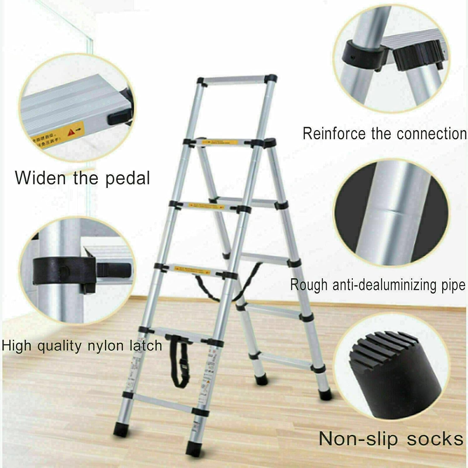 Telescoping Extension Ladder, 10.5 FT Aluminum Telescoping Ladder 3.2M Telescopic Extension Ladder with Locking Mechanism Multi Purpose Compact Ladders for Home Ourdoors 330LB Capa