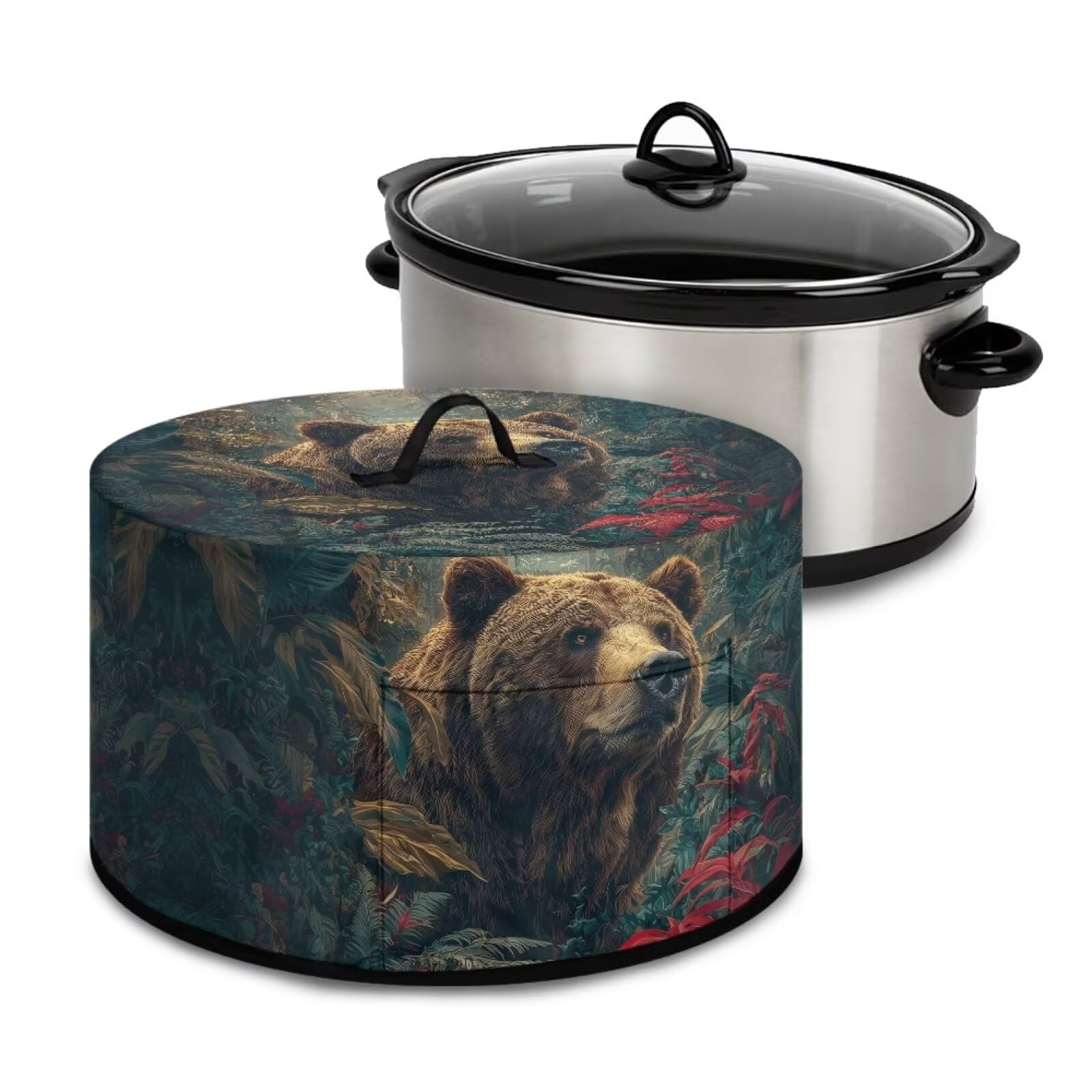 Bear Forest Camo Print Slow Cooker Dust Cover Compatible with 6/7/8 Quart Slow Cooker Dust Proof Electric Slow Cooker Cover with Storage Pocket for Crock Pot Accessories-image-13