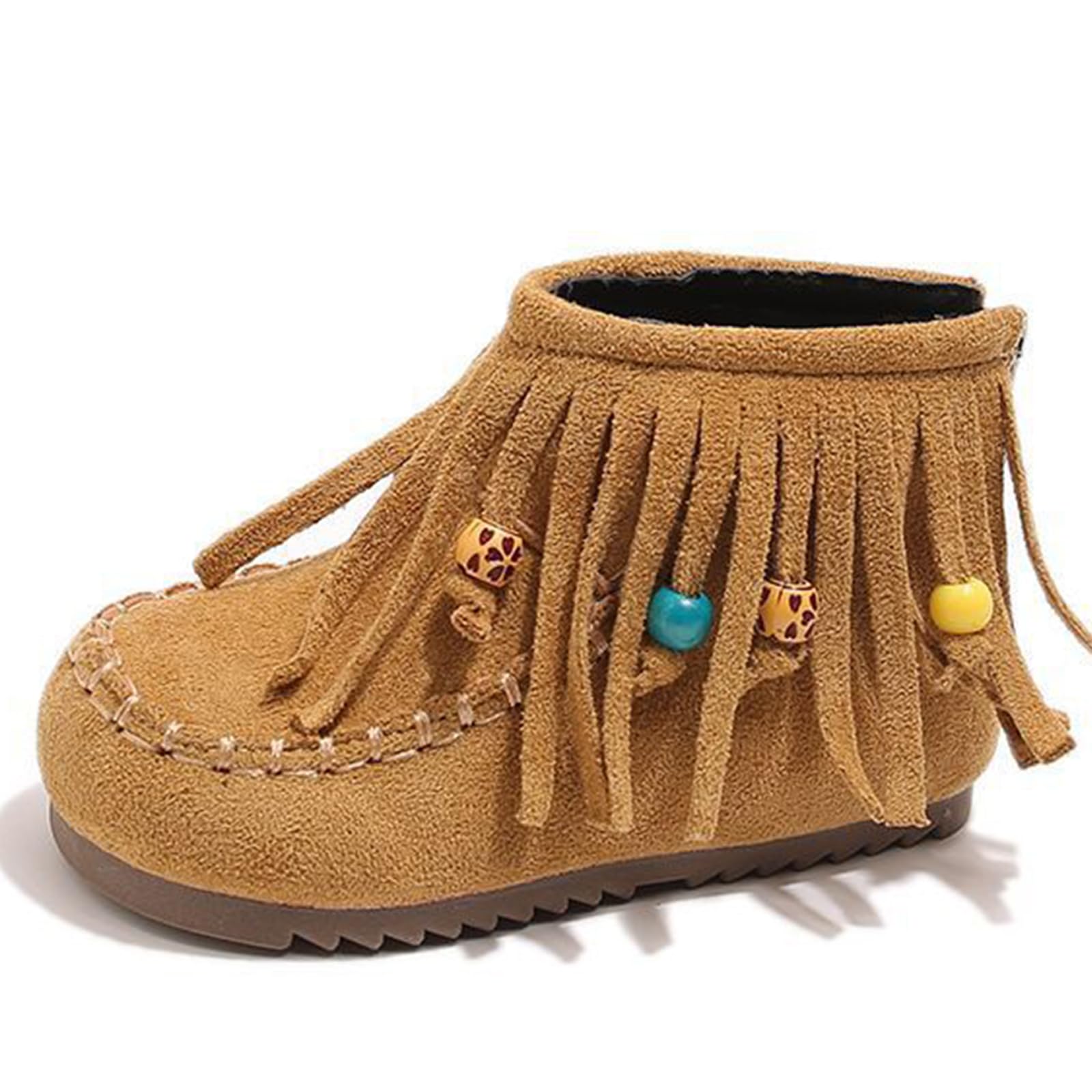 Moccasins Ankle Boots For Girls Tassel Cowboy Comfortable Back Zip Wide Toe Non Slip Soft Sole Cowgirl Booties