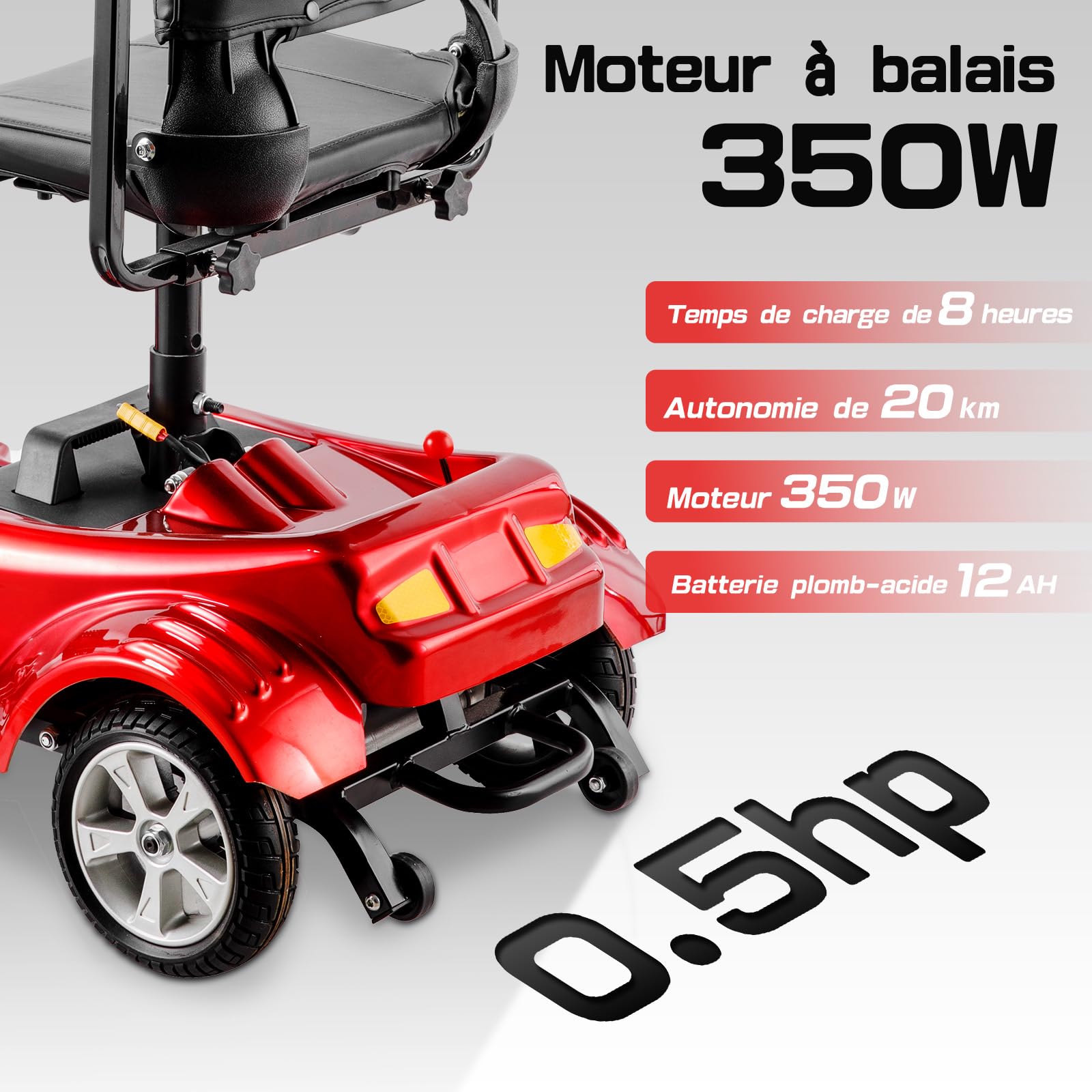 Z02 Véhicule de Mobilité Électrique Pliable et Léger pour Adultes, 4 Roues Trottinette Électrique Adulte avec Siège, Autonomie 20KM, Conçu pour Personnes à Mobilité Réduite et Handicapés (Rouge)