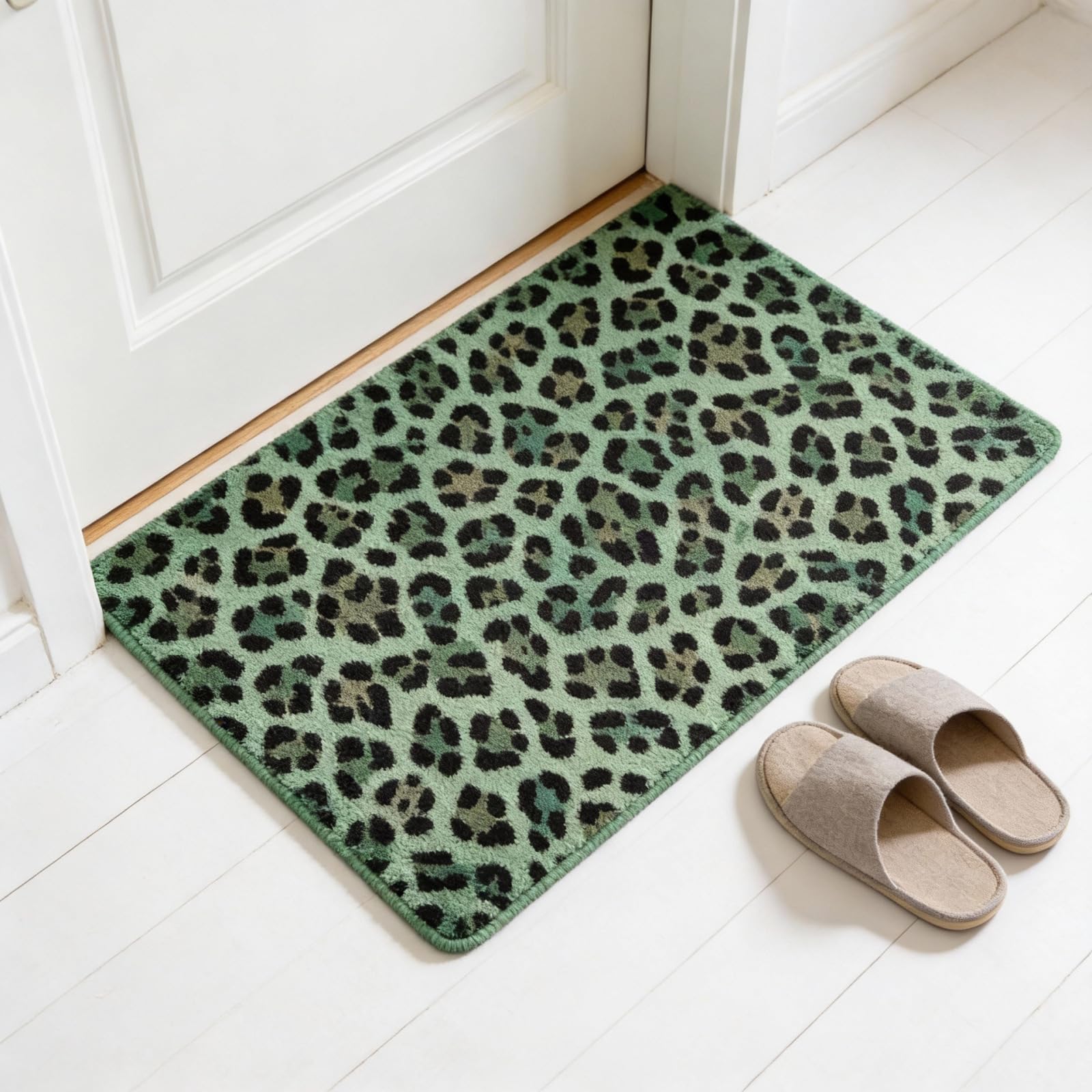 Tapis de salle de bain vert et noir absorbant et antidérapant lavable