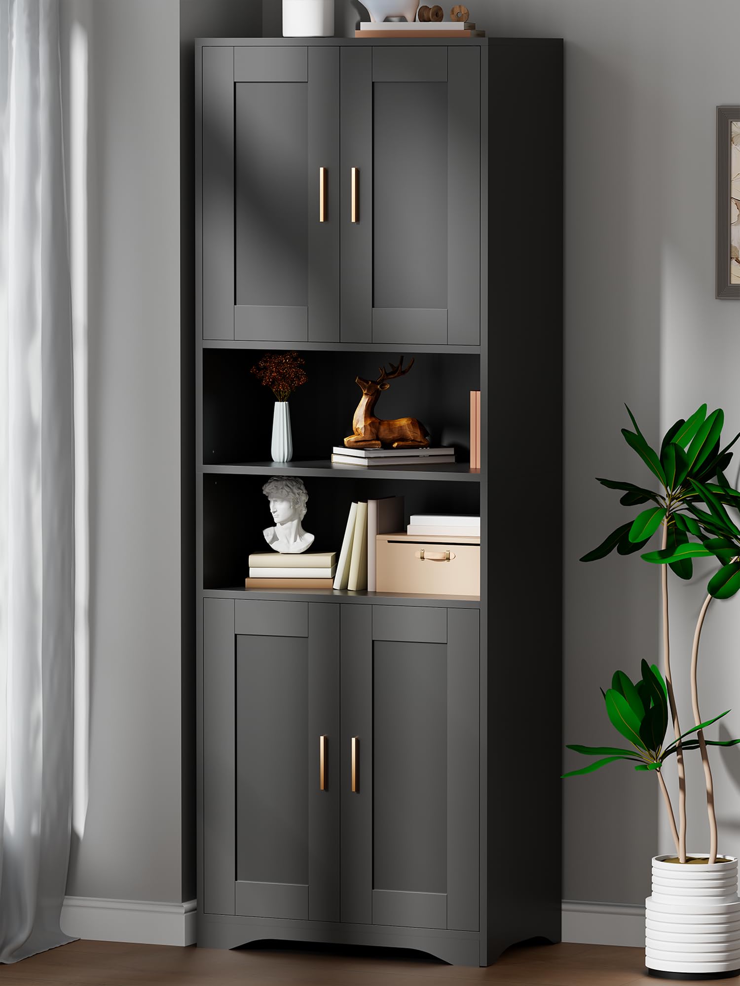 BEWISHOME Mobile Alto da Bagno,rredo Bagno, Mobiletto Bagno Salvaspazio, | Mobiletto Portaoggetti con Spazio Aperto, per Sala da Pranzo, Salotto, Soggiorno, Cucina 30x60x170cm Nero EYYG09B