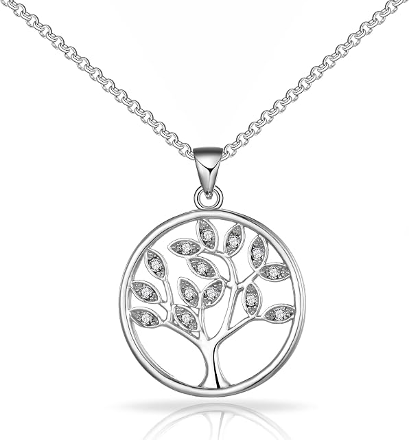 Philip Jones Silver Plated Tree of Life Necklace Created with Zircondia® Crystals