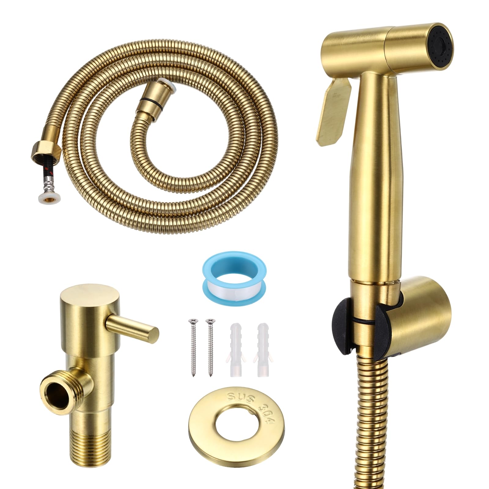 PATIKIL Handheld Toilet Bidet Sprayer, 304 Stainless Steel Toilet Sprayer with Bidet Hose, Adjustable Water Pressure Control for Women Wash Diapers Washing, Brushed Gold