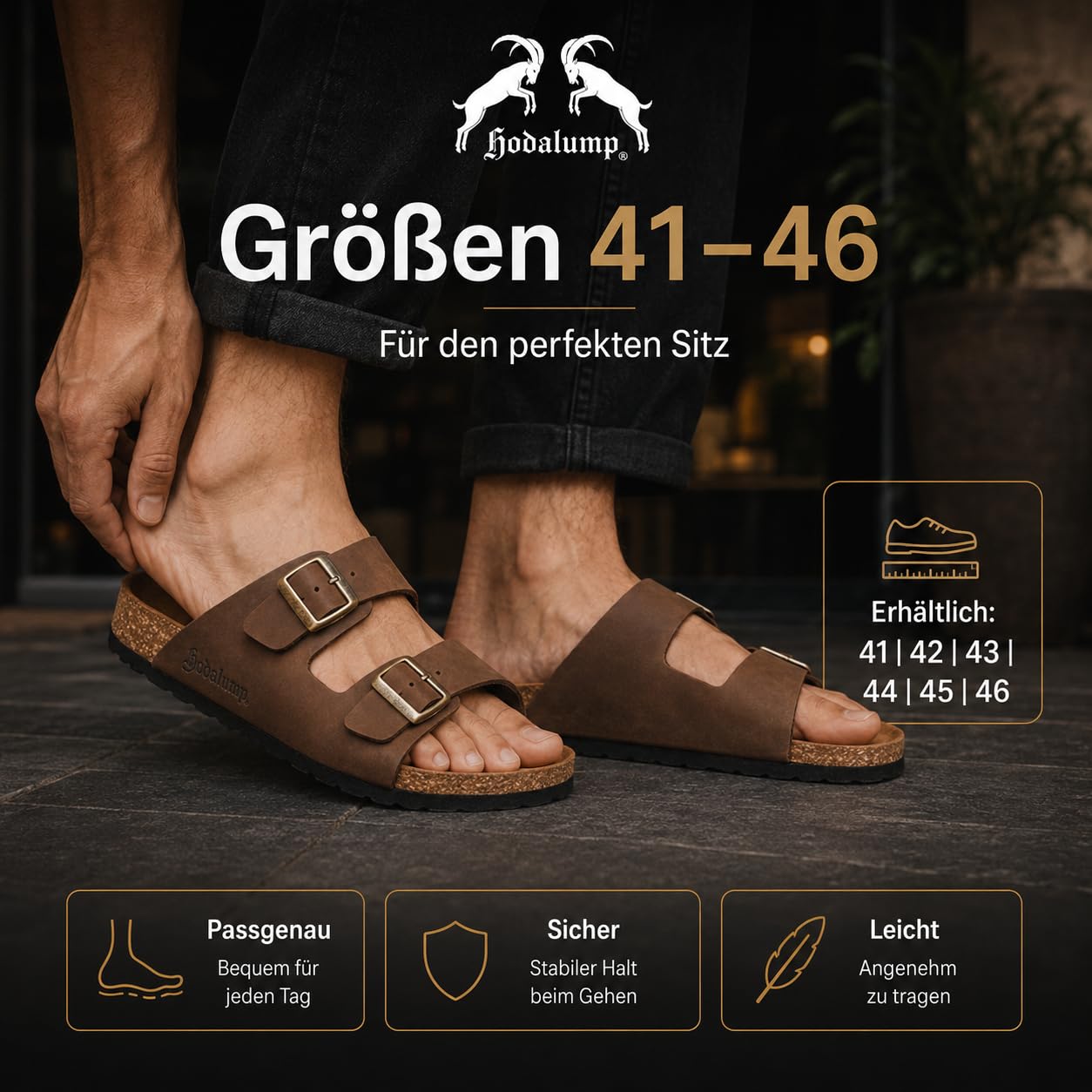 hodalump Sandalen Herren – Hausschuhe/Patschen mit ergonomischer Korksohle – Pantoffeln Rutschfest & bequem, Hauspantoffeln