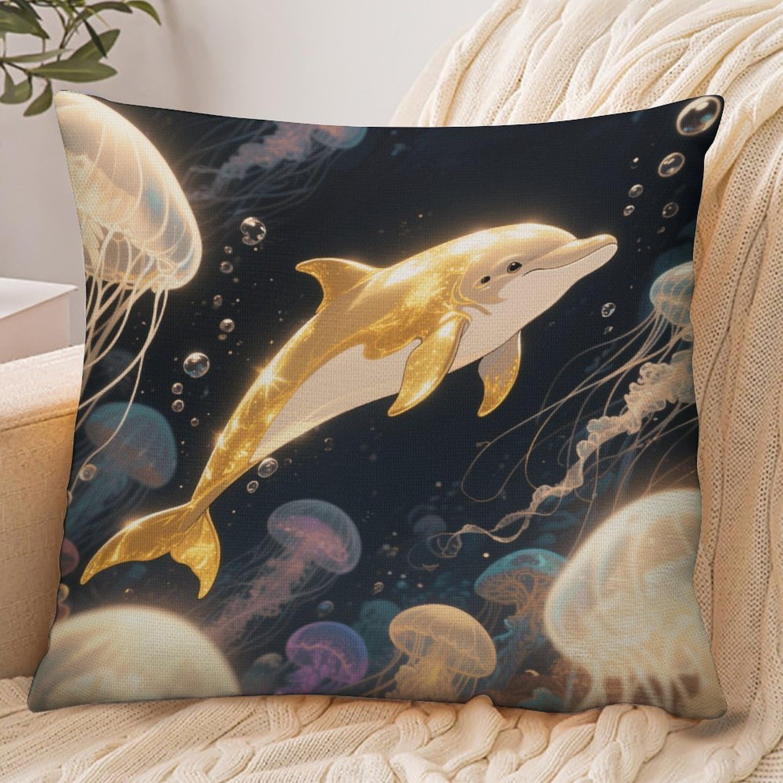Fekiloot Style Golden Dolphin Pillowcase Pillow Sham Pillow Case