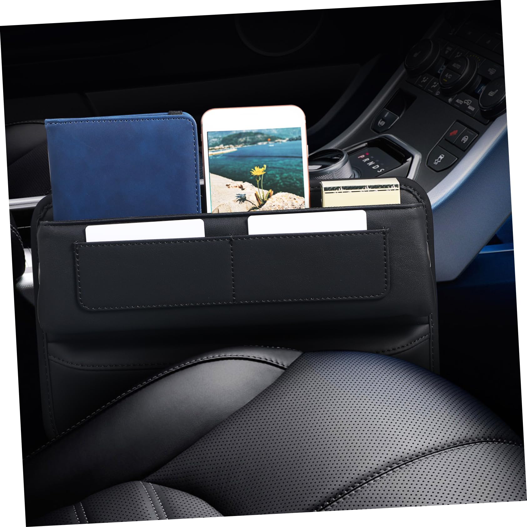 Alipis Caja de Almacenamiento para Asiento de Coche de Cuero Negro, Inserto entre Consola y Asiento, Fácil Instalación y Ahorro de Espacio
