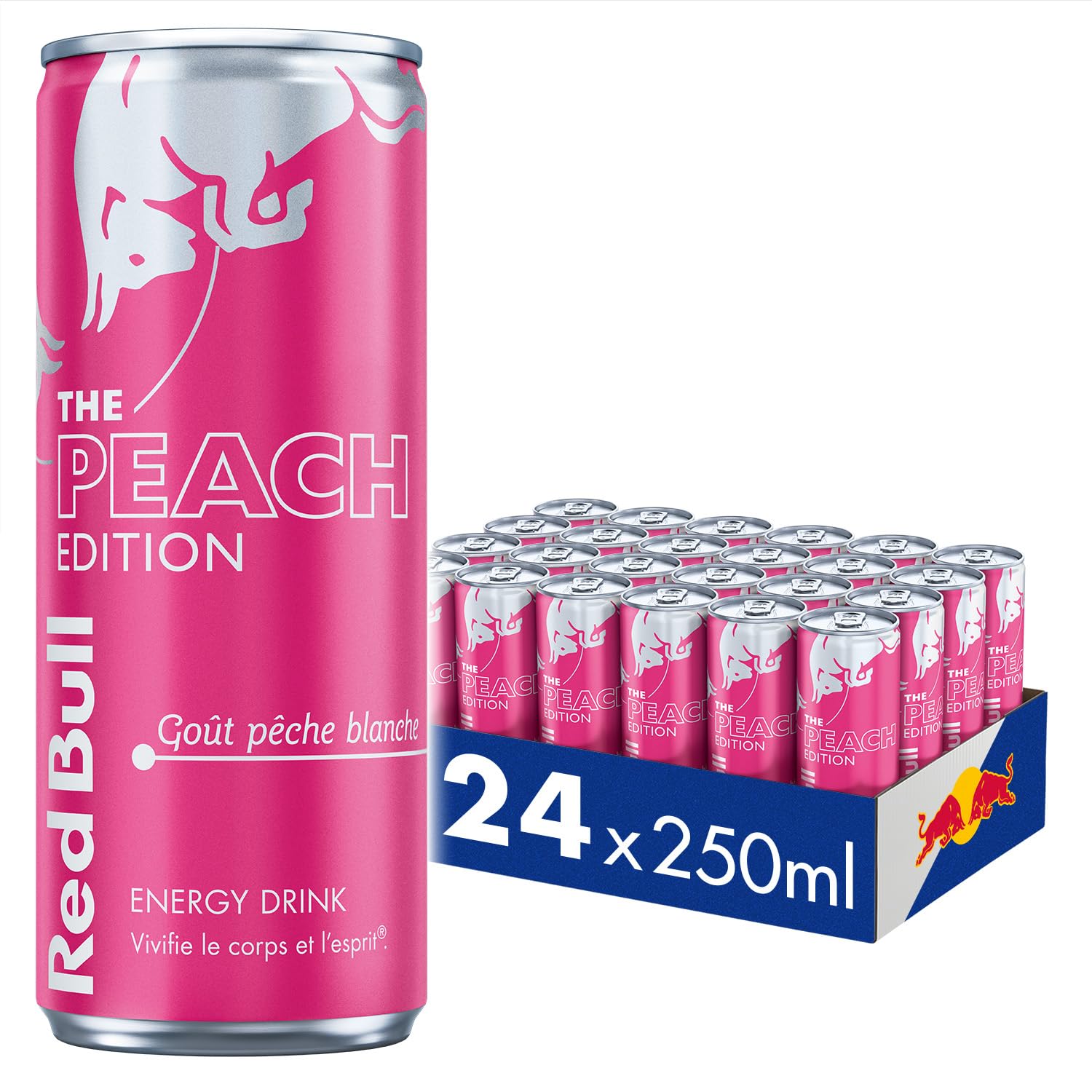 Red Bull, boisson énergisante, goût Pêche Blanche, 24x250ml