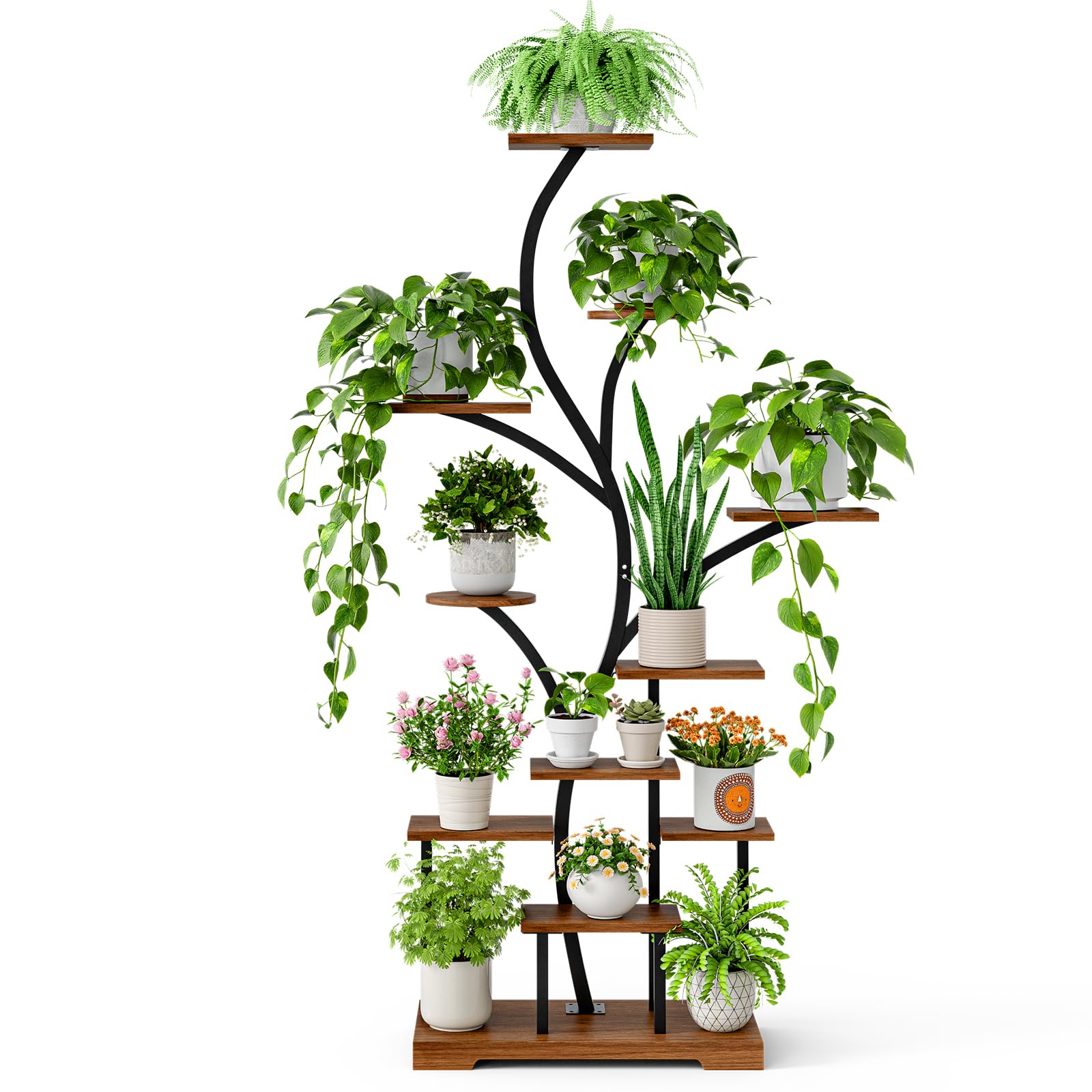 Étagère Plantes d’Intérieur à 11 Niveaux avec Lampes LED, Support Plantes en Métal 160 cm, Gain de Place pour 15–18 Pots, Coin Salon, Chambre, Balcon – Marron