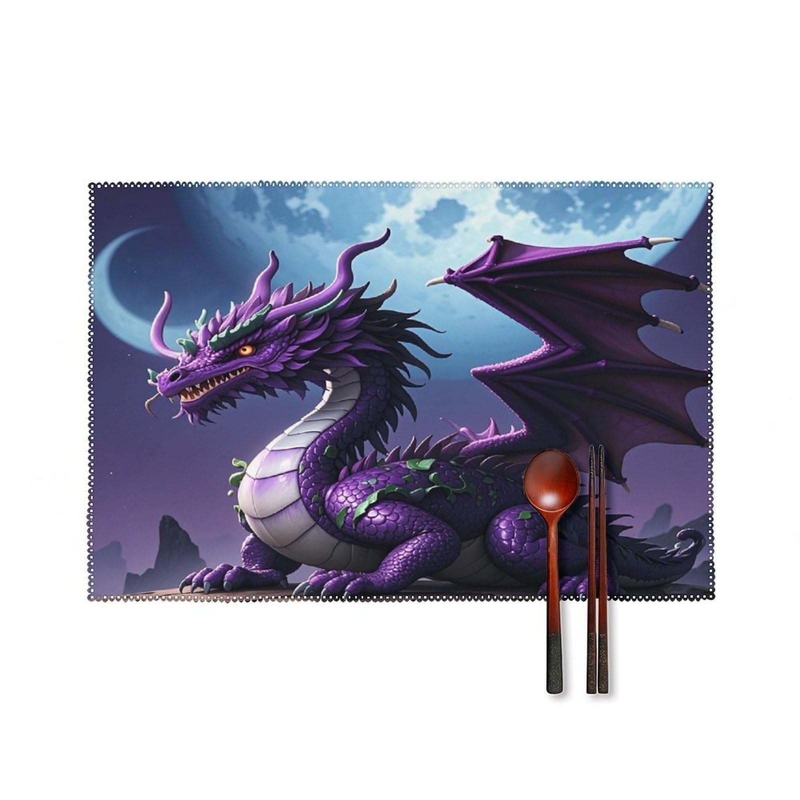 Purple Dragon Purple Moon Placemats Set of 6 Heat Resistant Non-Slip Place Mats Washable Wipeable Table Mats Elegant Farmhouse Placemat for Kitchen Dining Outdoor Party Table Decor