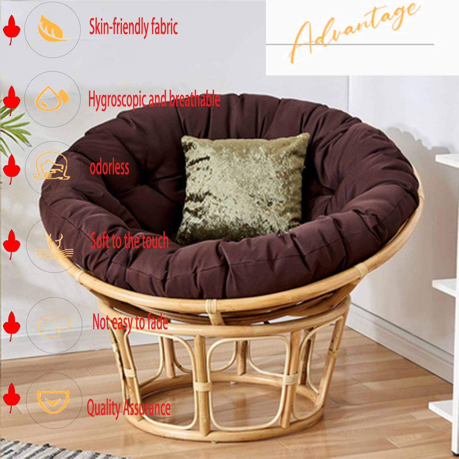 Rotan Ronde Papasan Stoel Kussen, 360-Graden Draaibare Ei Stoel Kussen, Woonkamer Stoel Vrijetijds Stoel Kussen Binnen Buiten Gebruik (Black 170cm(67inch