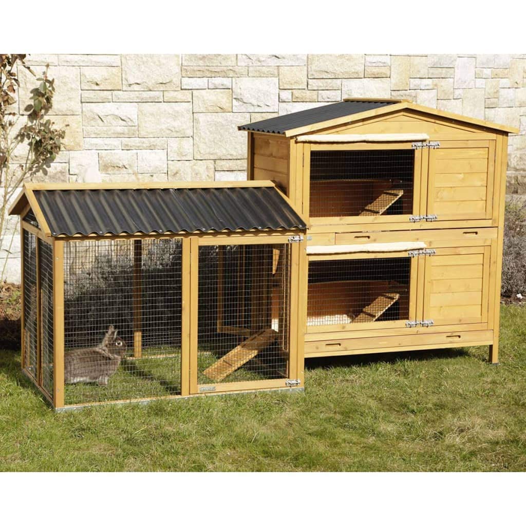 Kerbl Pet Enclos extérieur Appartment Pro, clapier pour Lapins, clapier pour rongeurs, 115x85x90cm, Bois Verni, Toit Robuste, Cadre métallique au Sol, Grande Porte