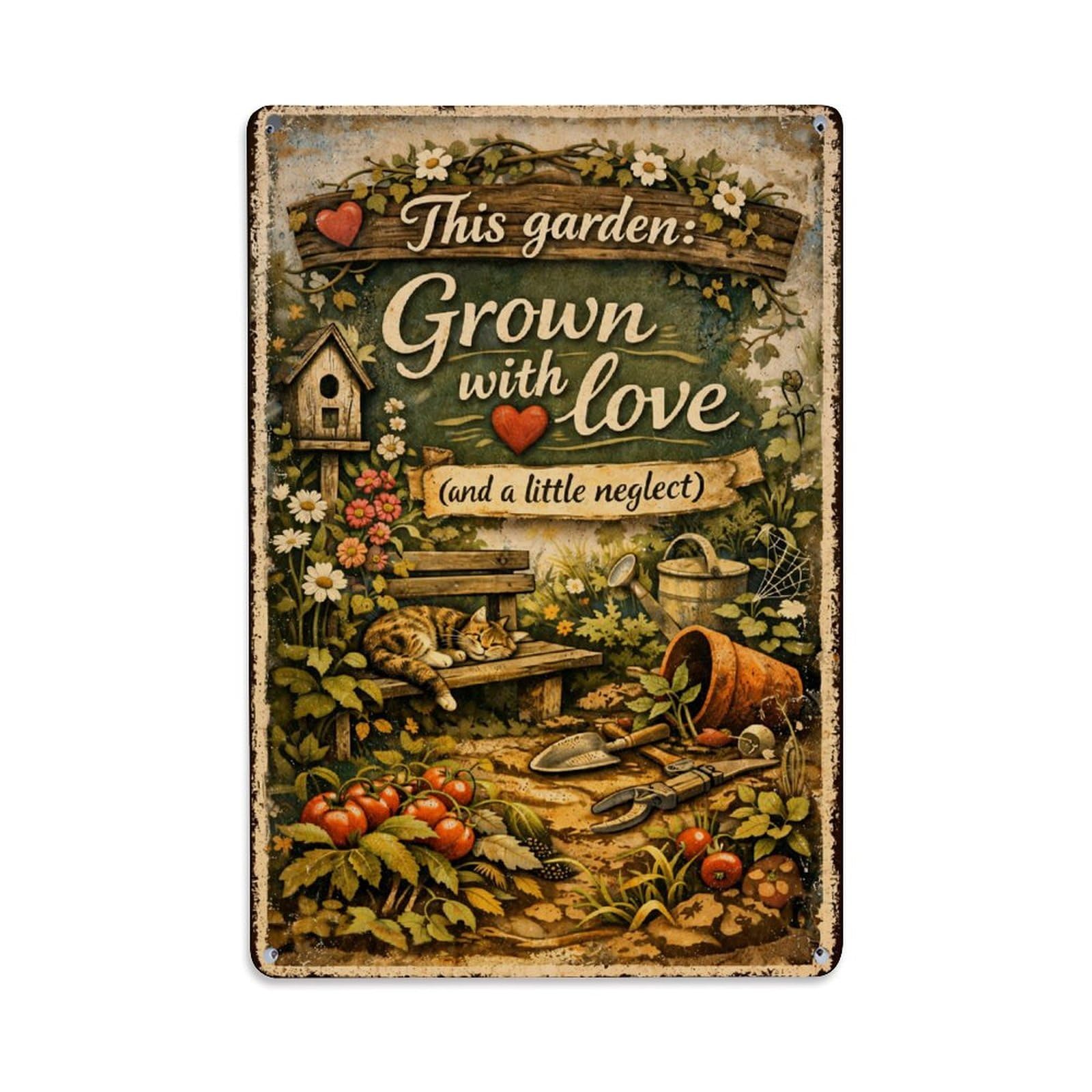 Nestemfo Vintage Garden Grown With Love Neglect Tin Sign Metal Sign, Living Room,Bar, Home, Bedroom Wall Decor,Retro Metal Poster 8X12 Inches