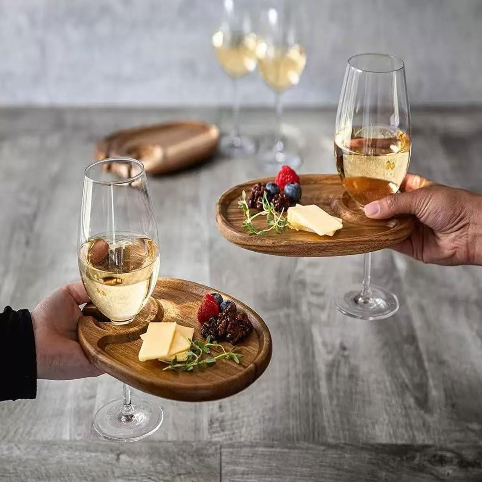 Assiettes à vin avec support en verre, Mini planche à charcuterie, 4 pièces
