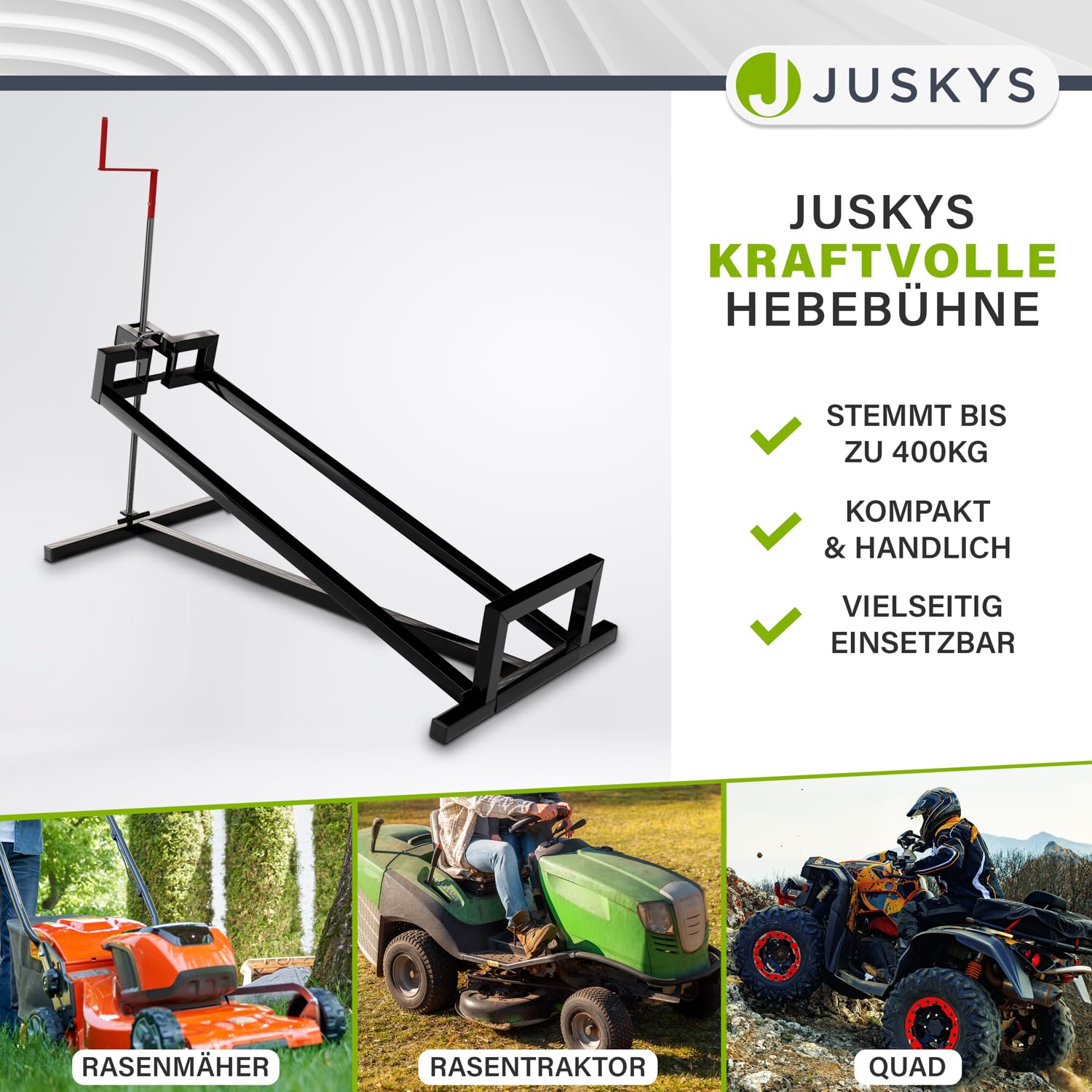 Juskys Rasentraktorheber bis 400 kg 45° Hebebühne für Rasenmäher Aufsitzmäher Schwarz