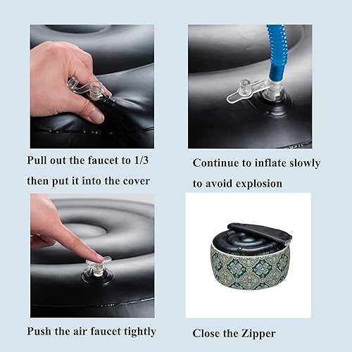 Miniatura 5 de FUNHOME Taburete inflable otomano con asa, asiento reposapiés para todo tipo de clima con bomba de pie D20 x 9, reposapiés repelente al agua para el