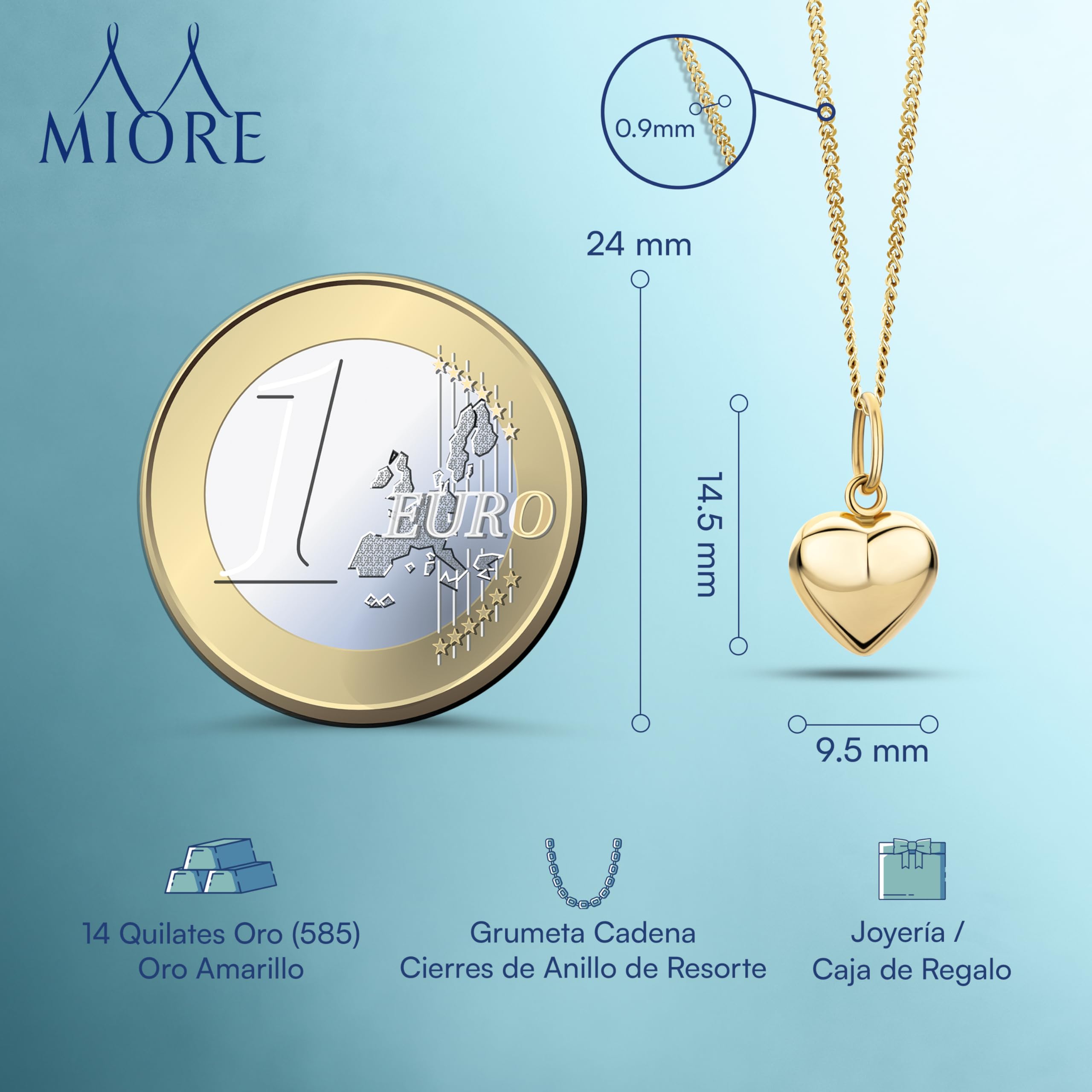 MIORE collar con colgante corazón de oro amarillo 14 quilates 585 con cadena de 45 cm
