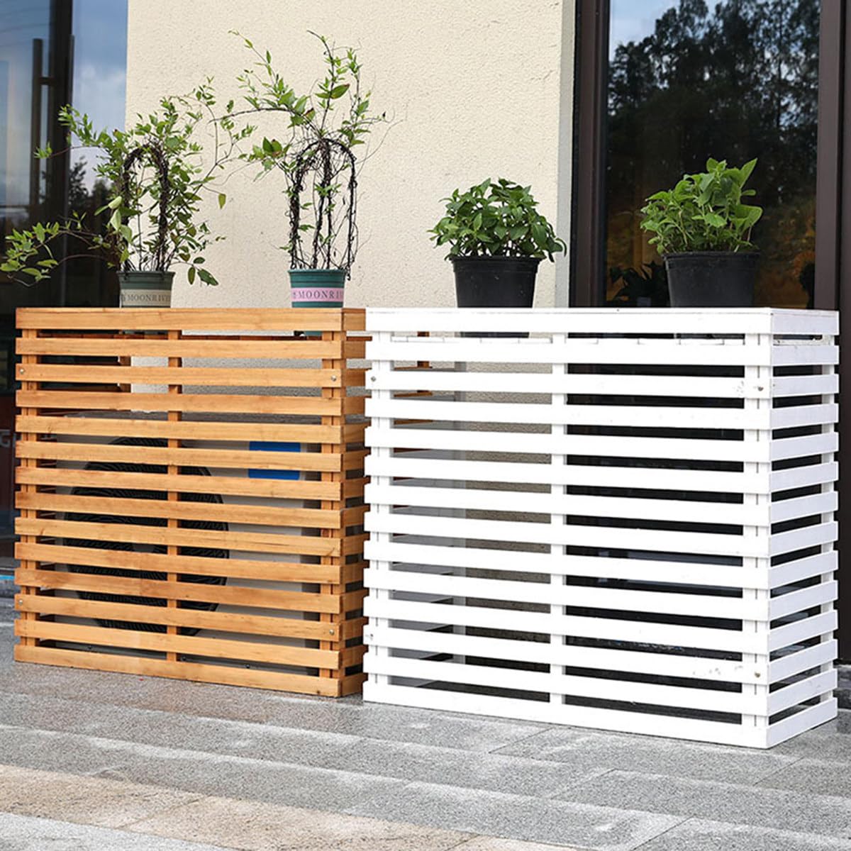 Genérico Cubierta de Madera para Aire Acondicionado, Cubierta Exterior para Exteriores, Rejilla para Aire Acondicionado, Cubierta de Madera Maciza para Aire Acondicionado, Soporte para Flores, D-85 *