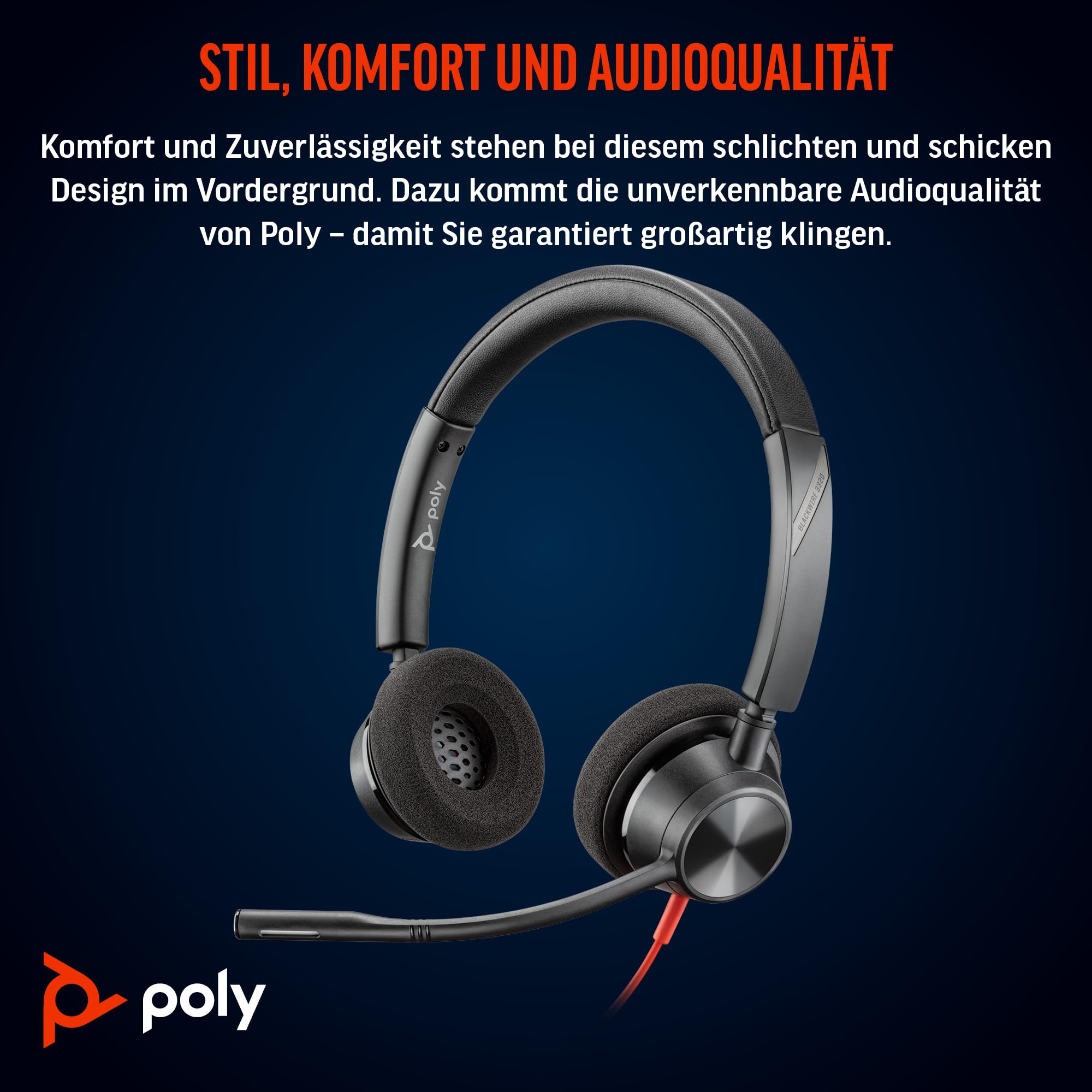 Schnurgebundenes USB-C-Headset Poly Blackwire 3320 – Flexibler Mikrofonarm – Hi-Fi-Stereo – Verbindung mit PC/Mac über USB-C oder USB-A – Zertifiziert für Microsoft Teams