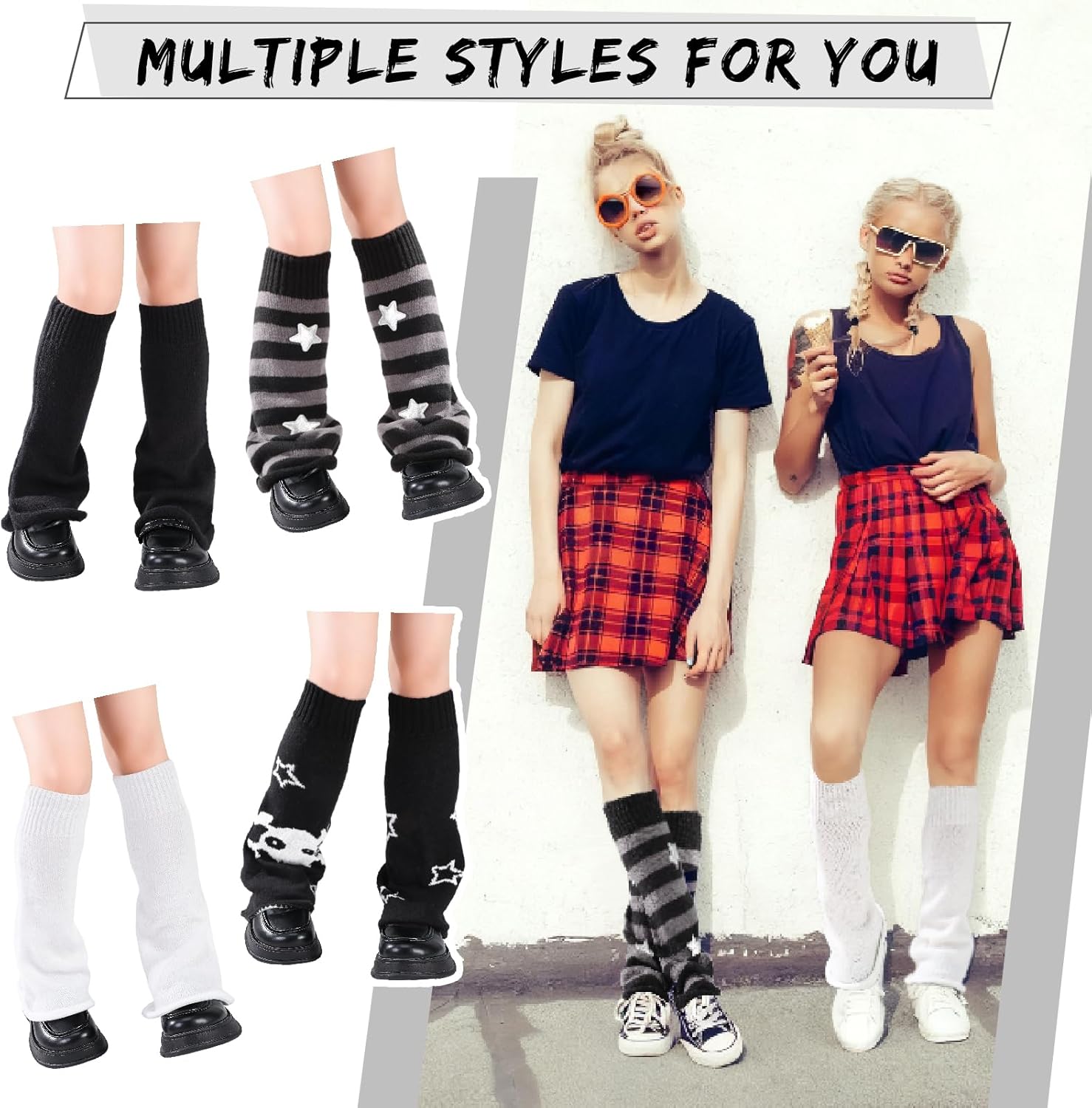 JATEBI 4 Pairs Kawaii Leg Warmers Y2k Flared Leg Warmers Kawaii Harajuku Knitted Socks Goth Lolita Accessories for Women - Image 4