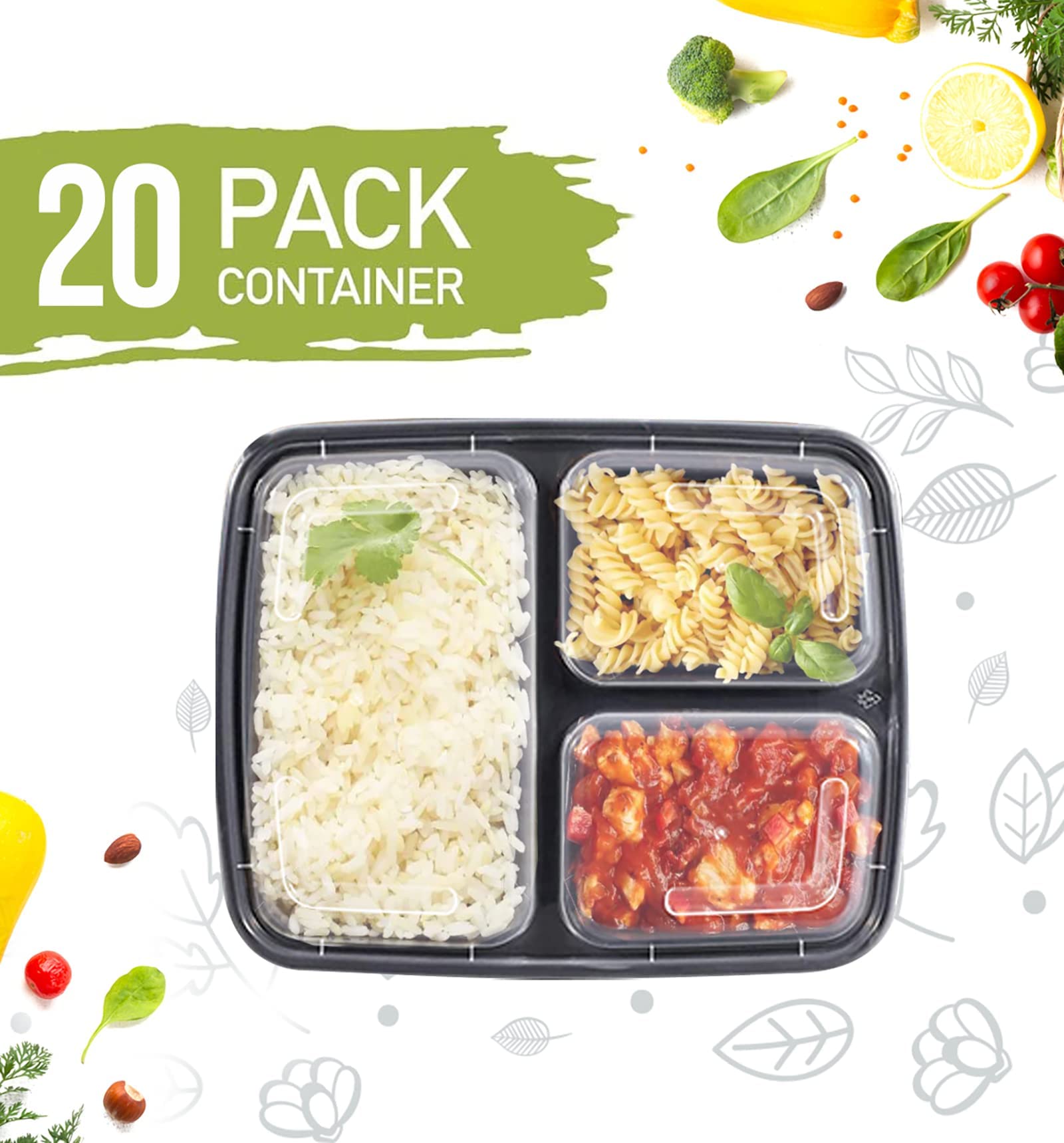 Buy 20 Packs of Meal Prep Food Storage Containers Bento Box – Three ...