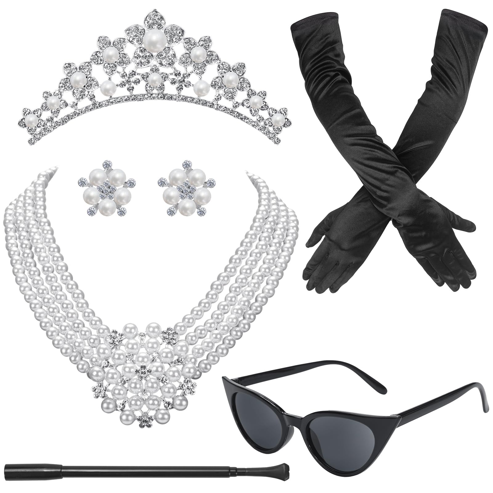 Set di 6 Accessori da Donna Anni '20, Costume da Audrey Hepburn, Accessori per la Colazione da Tiffany, per Halloween e Cosplay