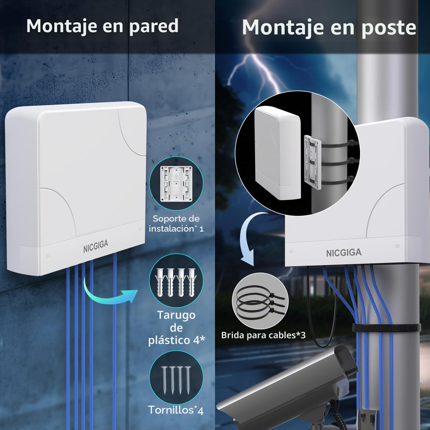 Conmutador PoE impermeable de 8 puertos con 8 puertos PoE+@120W + puerto Gigabit Uplink - NICGIGA Outdoor 10 puertos IEEE802.3af/at - Conmutador de alimentación Ethernet no gestionado con VLAN y