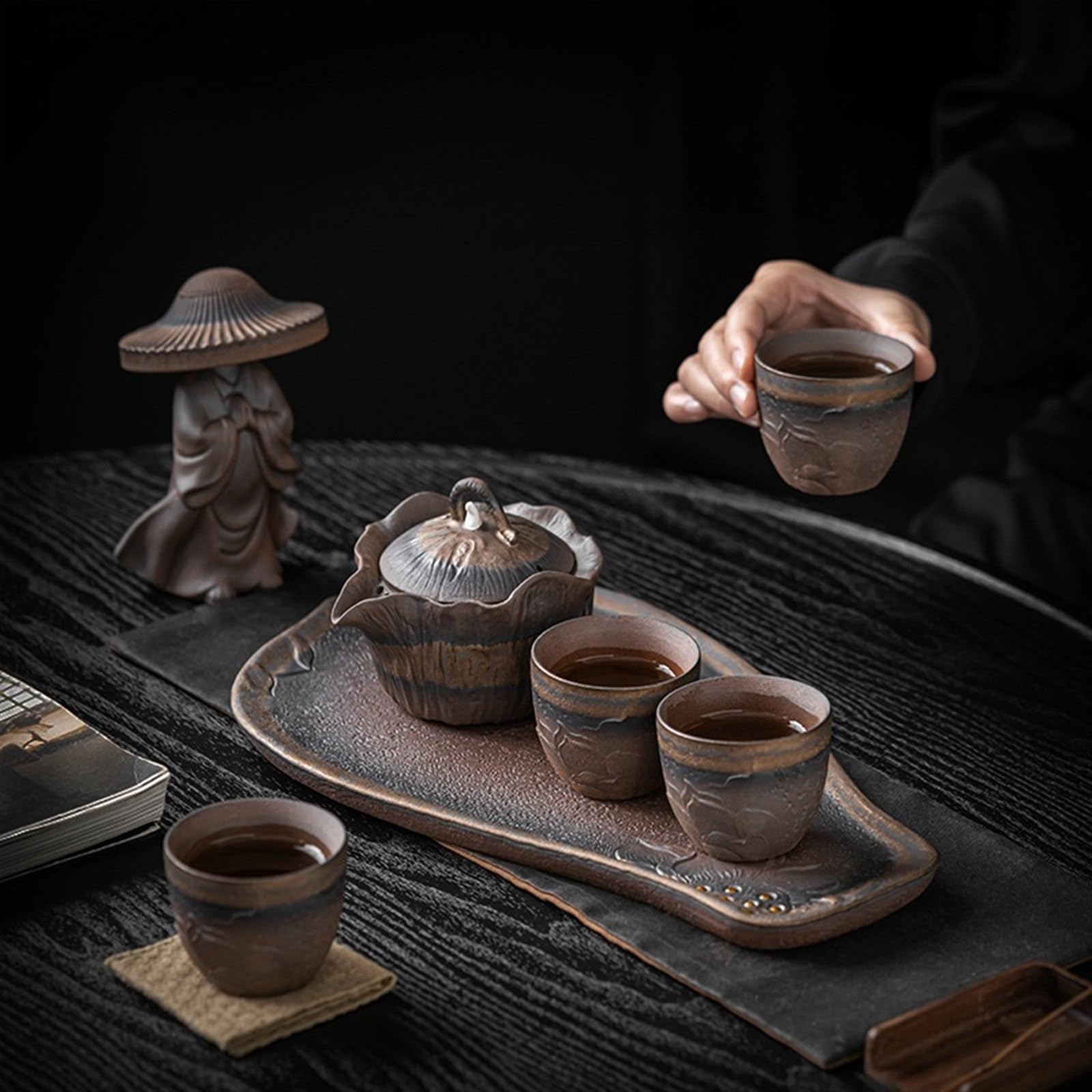 Bandeja de té Sencilla Bandeja para Juego de té Bandeja de cerámica con Burbujas secas Bandeja de té con Forma Creativa Pequeñas ofrendas de té Soporte para ollas con Cambio de Horno Retro