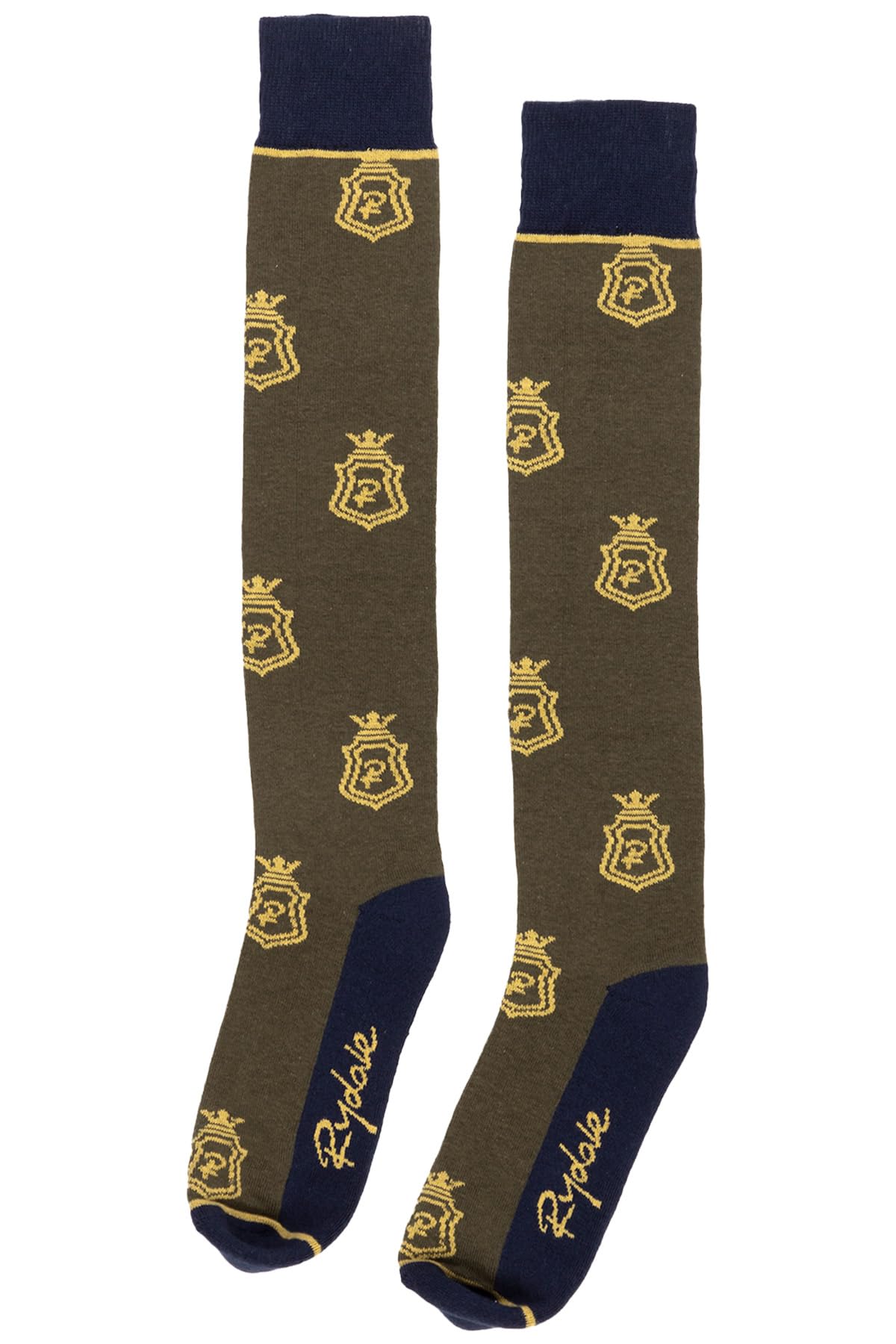 Rydale Women's Emblem Olive Knee High Riding Socks Cotton Blend Equestrian Boot Sock Cushioned Sole Long Socks (Emblem Olive)