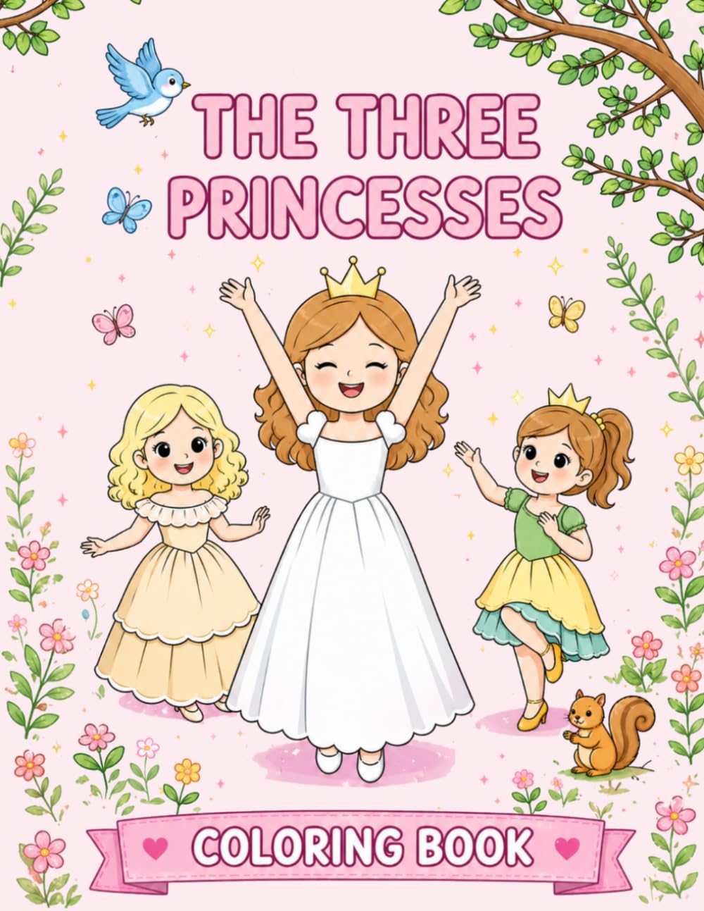 The Three Princesses Coloring Book: Fun and Easy Princess Coloring Pages for Girls Ages 4-8
