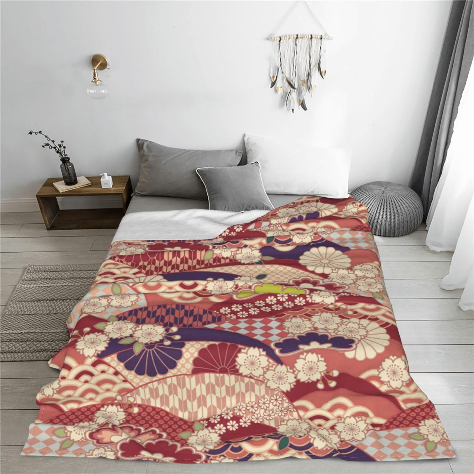 Amazon｜毛布 和風 和柄 赤 花柄 ブランケット シングル