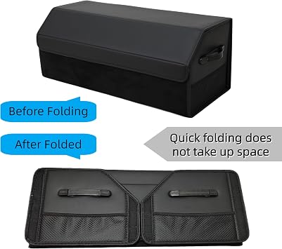 Car Organizers for Trunk for Suv Sedan, Leather Storage Box,Extra Large,Magnetic Lid,Collapsible and Adjustable, Collapsible Suede velvet, Black
