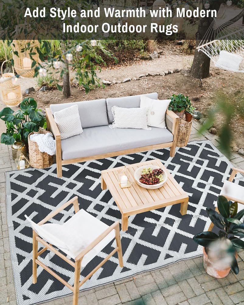 Reversible Mats - Outdoor Rugs for Patio Clearance, 5'x8' Plastic Straw Rug Waterproof, Outside Indoor Outdoor Area Rug for RV, Backyard, Deck, Picnic, Beach, Trailer, Camping (Grey)